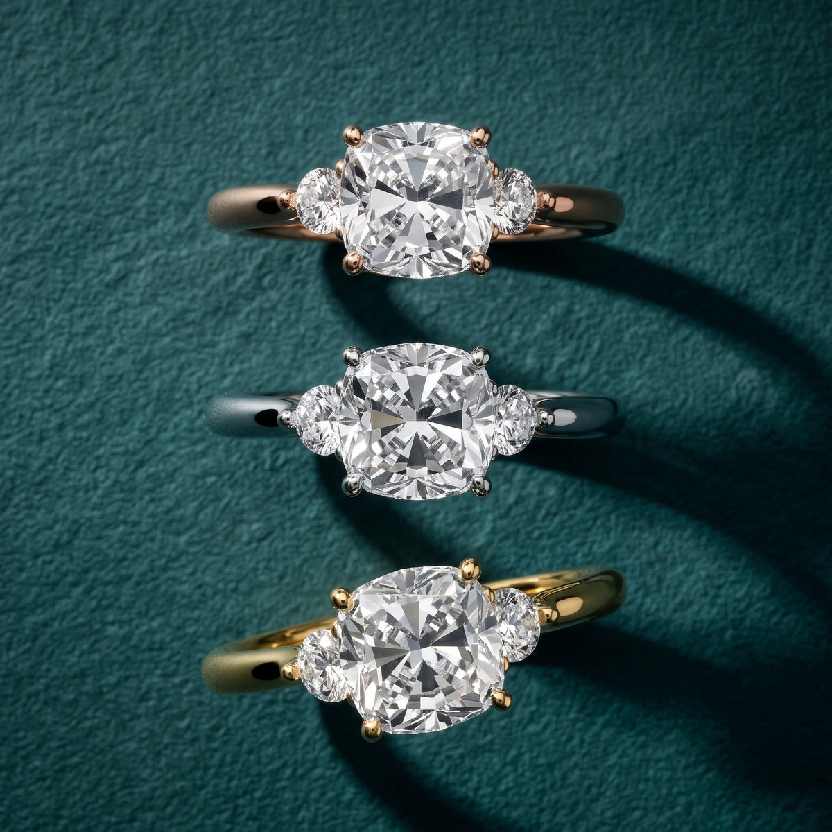Teresa Three-Stone Cathedral Cushion Diamond Engagement Ring in Platinum - 3rings.jpg