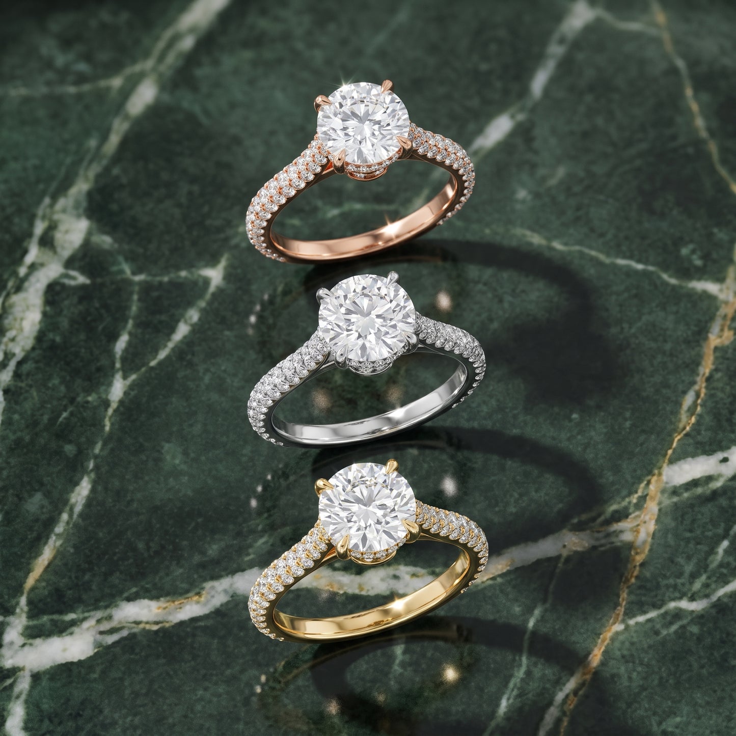 Della Hidden Halo Pavé Round Diamond Engagement Ring in Silver - 3rings.jpg