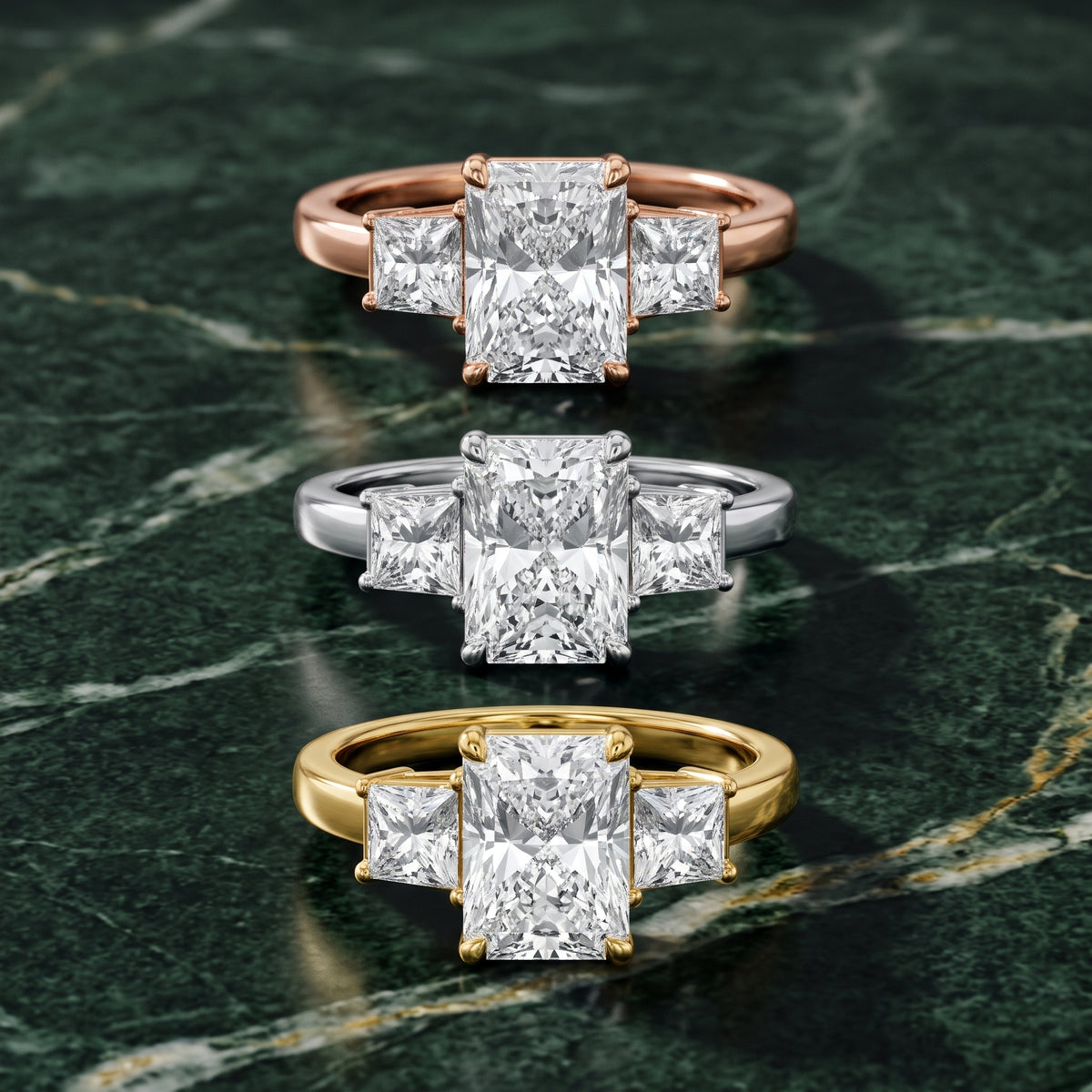 Aria Three-Stone Basket Radiant Diamond Engagement Ring in Platinum - 3rings.jpg