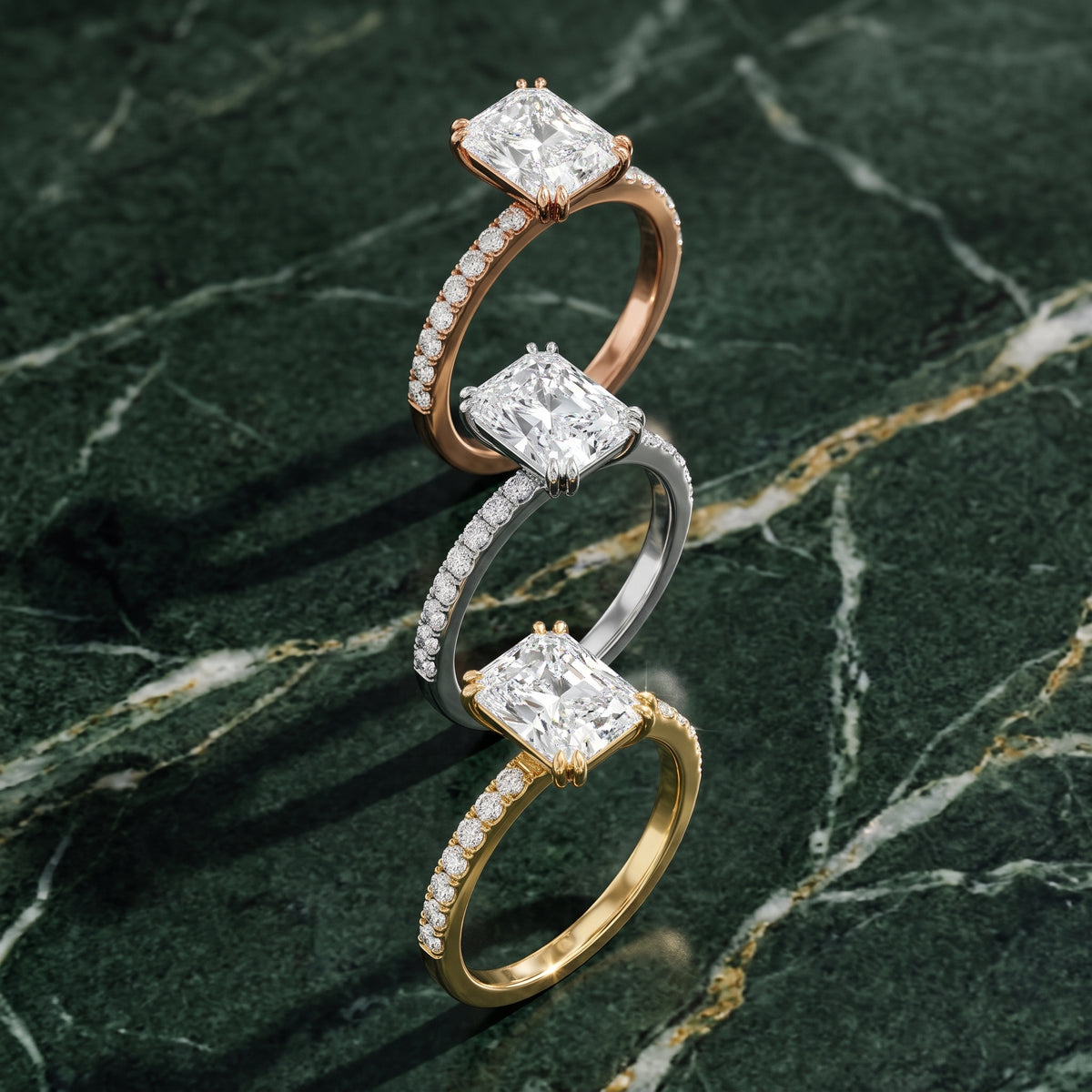 Luna Solitaire Pavé Radiant Diamond Engagement Ring in Yellow Gold - 3rings.jpg