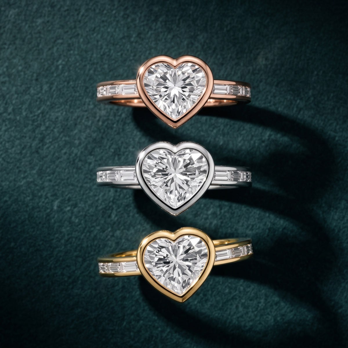 Raleigh Bezel Baguette Heart Diamond Engagement Ring in Silver - 3rings.jpg