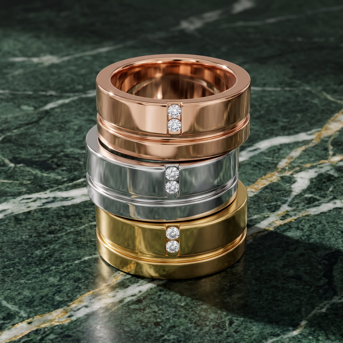 Daisy Flat Grooved Round Diamond Wedding Band in White Gold - 3rings.jpg