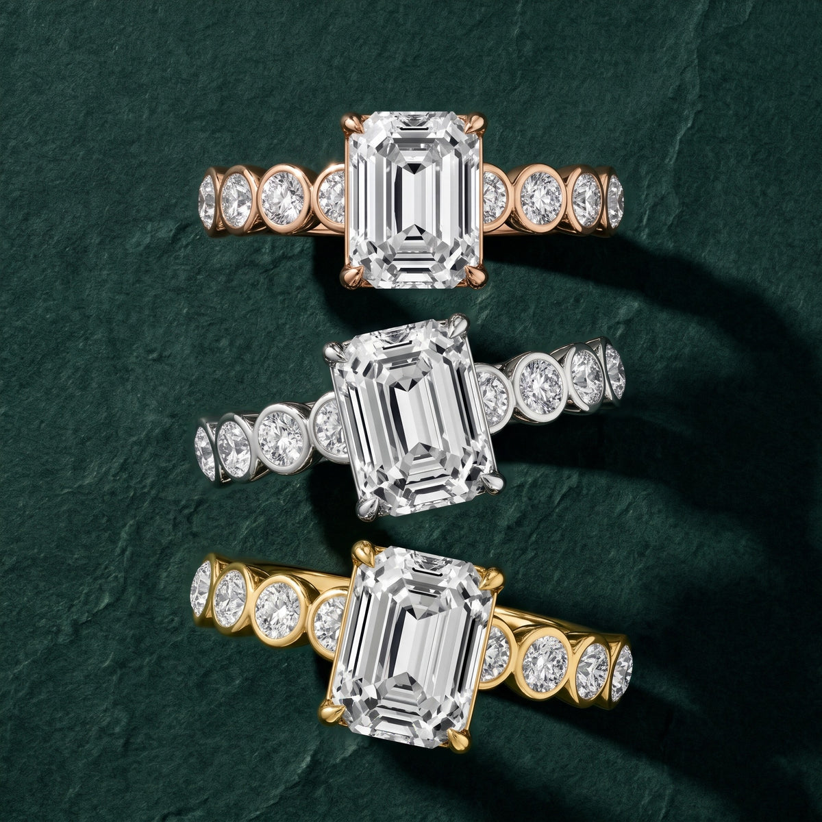 Edie Beaded Bezel Emerald Diamond Engagement Ring in Yellow Gold - 3rings.jpg