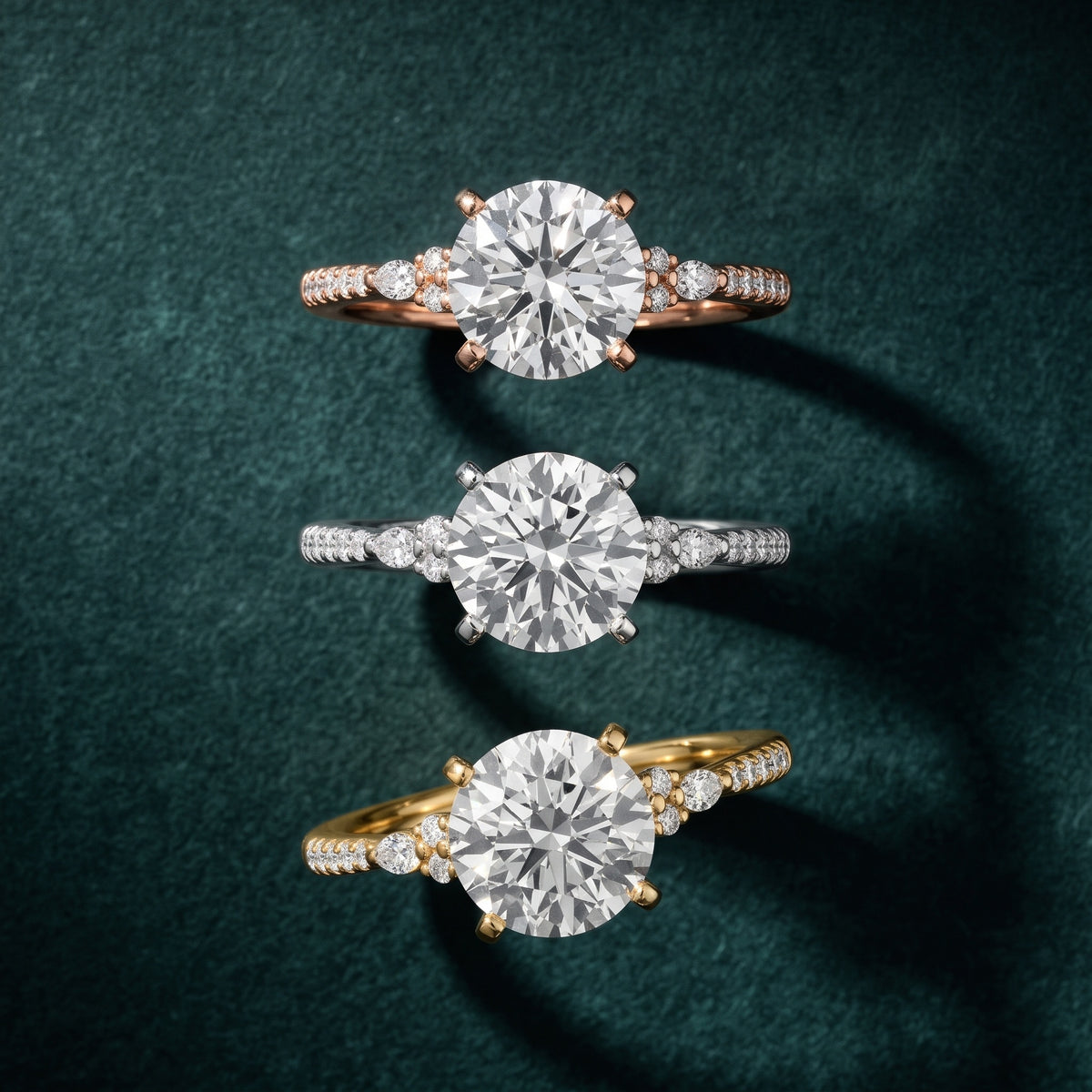 Reina Pavé Cluster Round Diamond Engagement Ring in Yellow Gold - 3rings.jpg