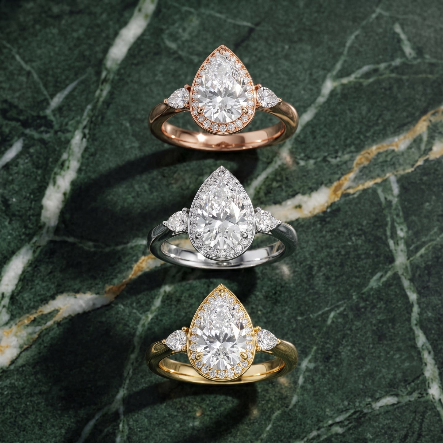 Eliza Halo Sidestone Pear Diamond Engagement Ring in Yellow Gold - 3rings.jpg