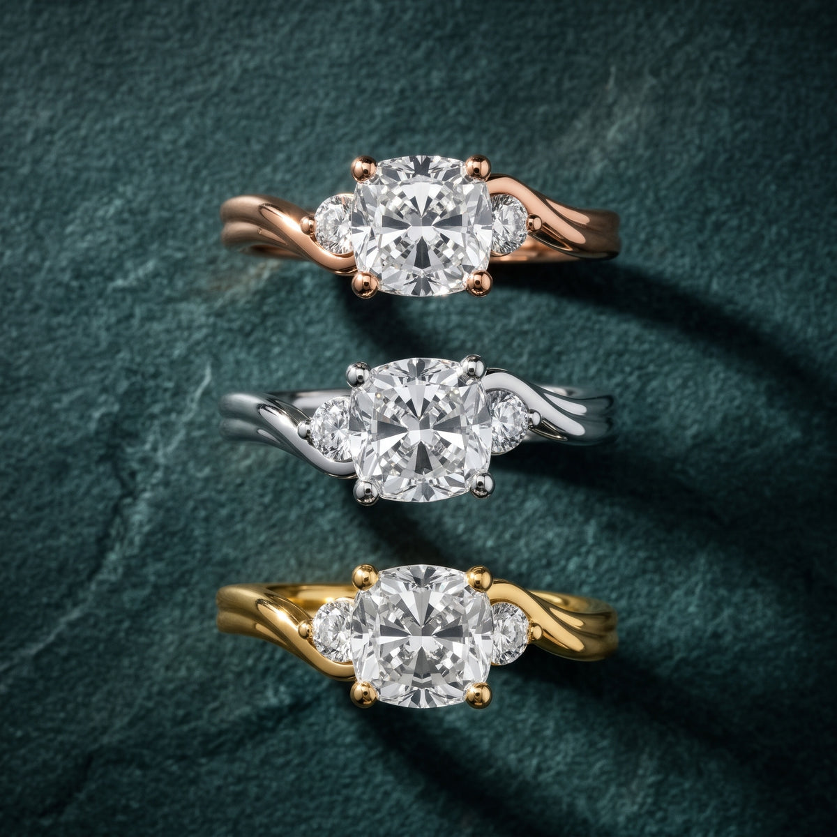 Rena Bypass Three-Stone Cushion Diamond Engagement Ring in Rose Gold - 3rings.jpg