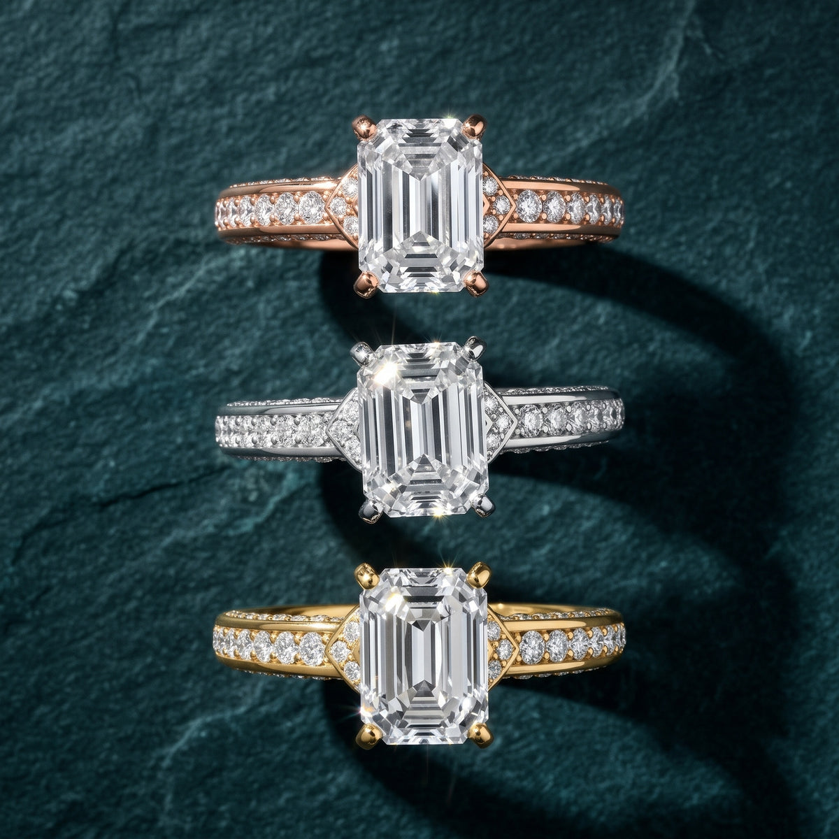 Anabelle Statement Pavé Emerald Diamond Engagement Ring in Silver - 3rings.jpg