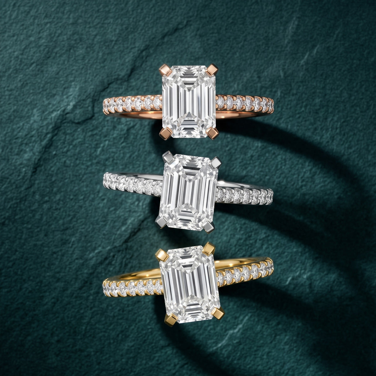 Elsa Cathedral Pavé Emerald Diamond Engagement Ring in Yellow Gold - 3rings.jpg