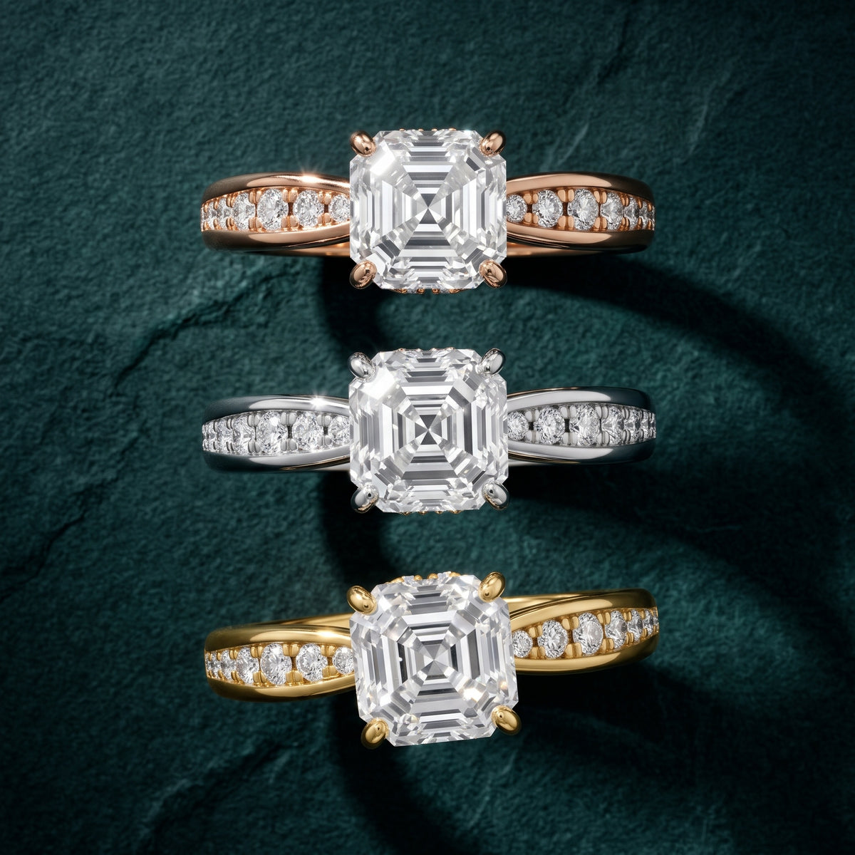 Ione Hidden Halo Pavé Asscher Diamond Engagement Ring in Silver - 3rings.jpg
