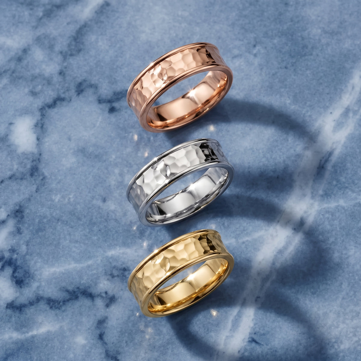 Paige Hammered Step Edge Wedding Band in Rose Gold - 3rings.jpg
