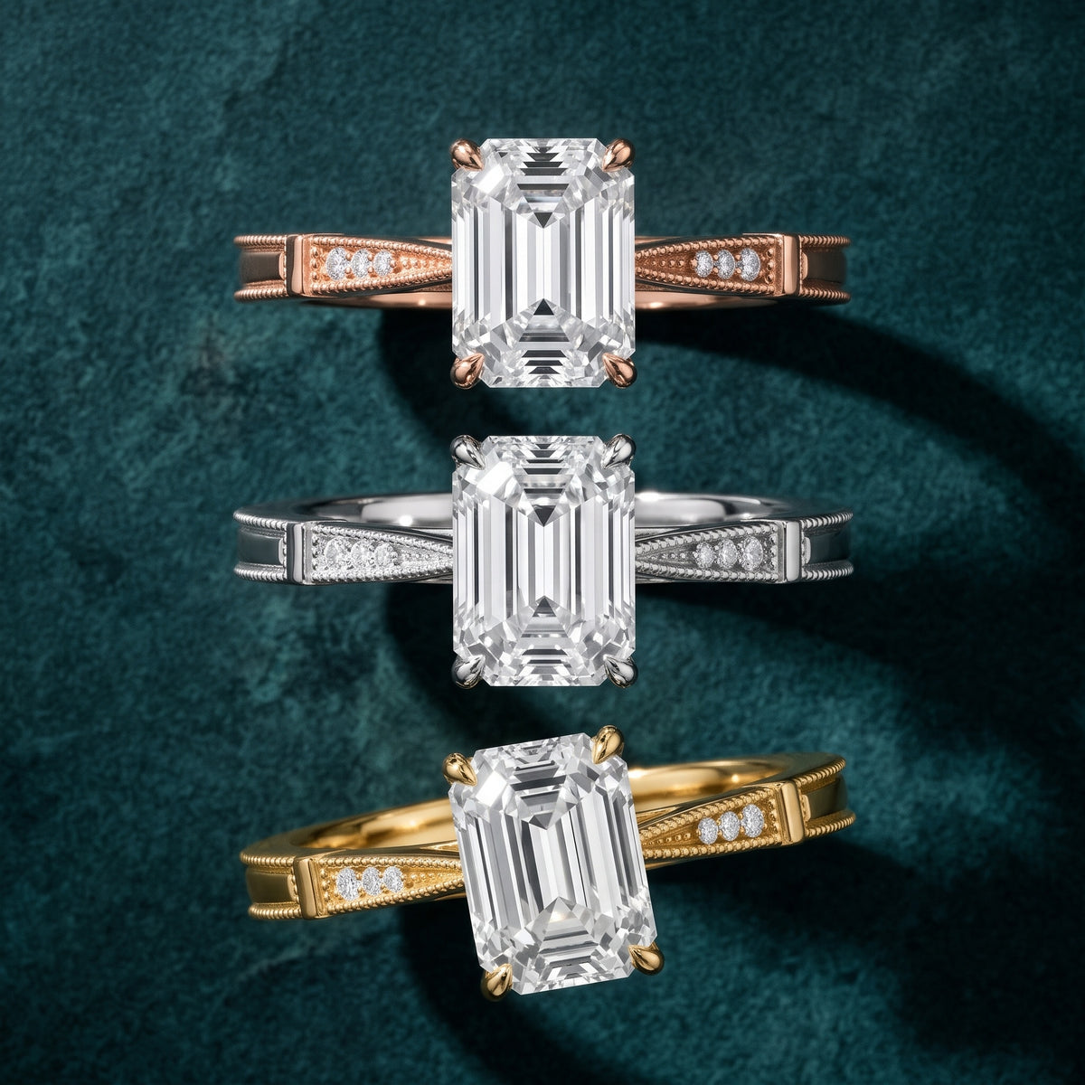 Jovanna Vintage Cathedral Emerald Diamond Engagement Ring in Yellow Gold - 3rings.jpg