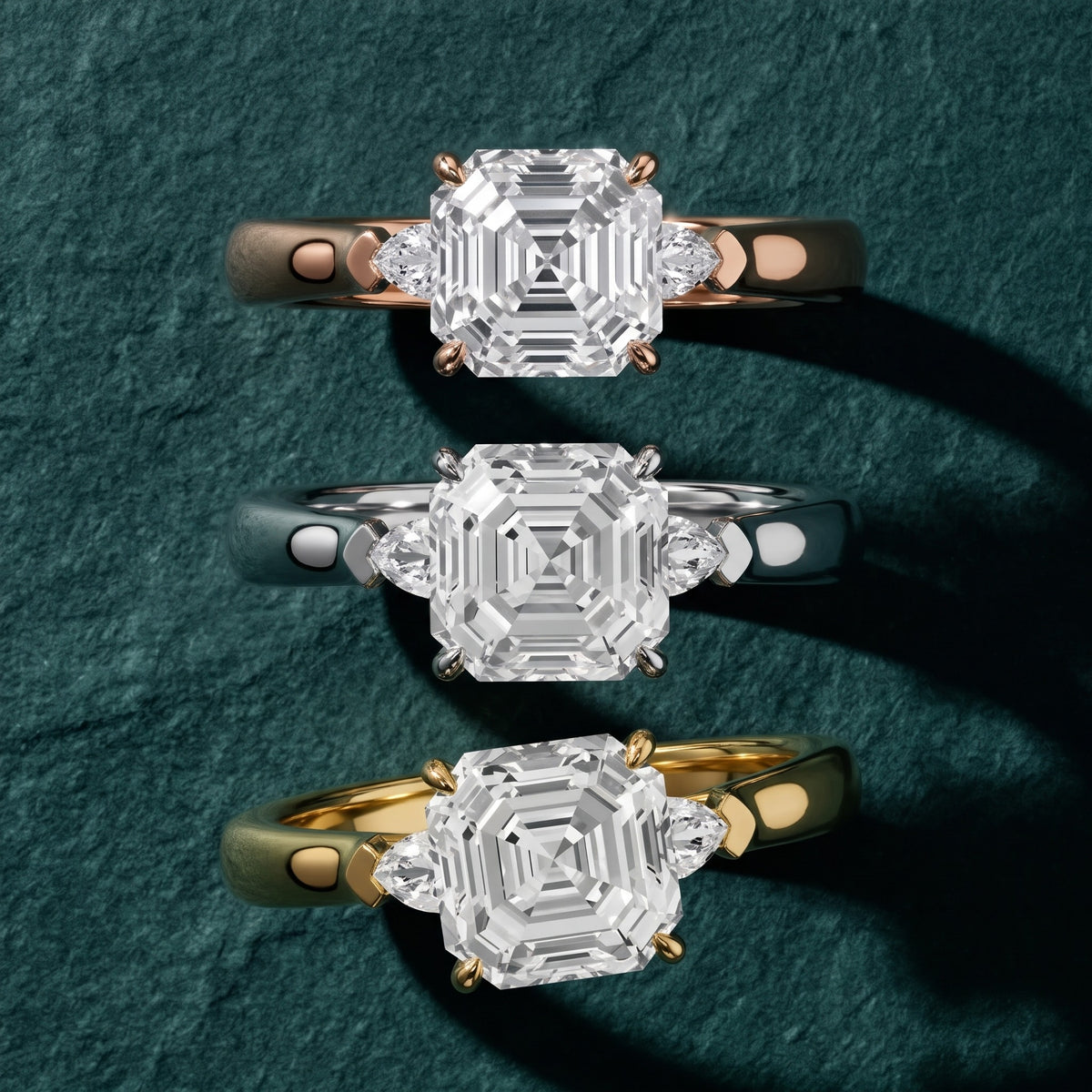 Dahlia Three-Stone Cathedral Asscher Diamond Engagement Ring in Silver - 3rings.jpg