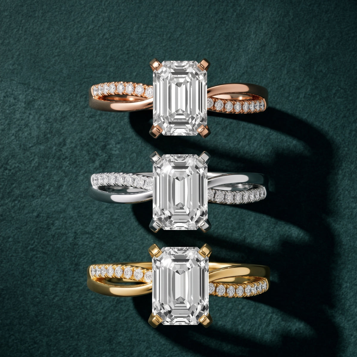 Alida Split Shank Pavé Emerald Diamond Engagement Ring in Silver - 3rings.jpg