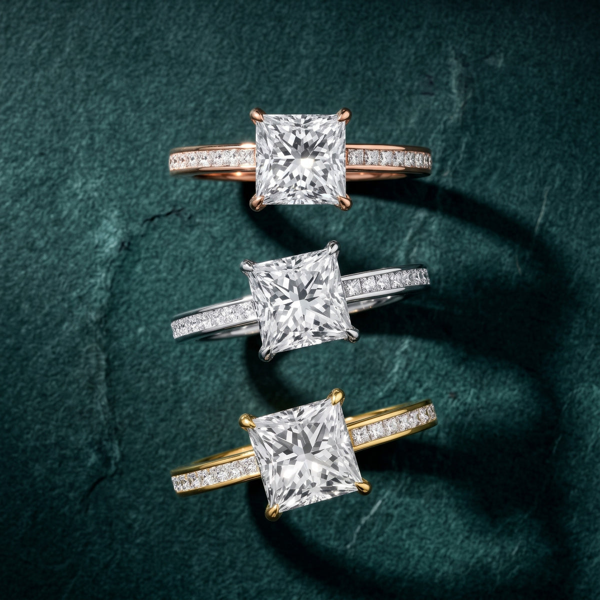 Freja Channel Set Princess Diamond Engagement Ring in Rose Gold - 3rings.jpg