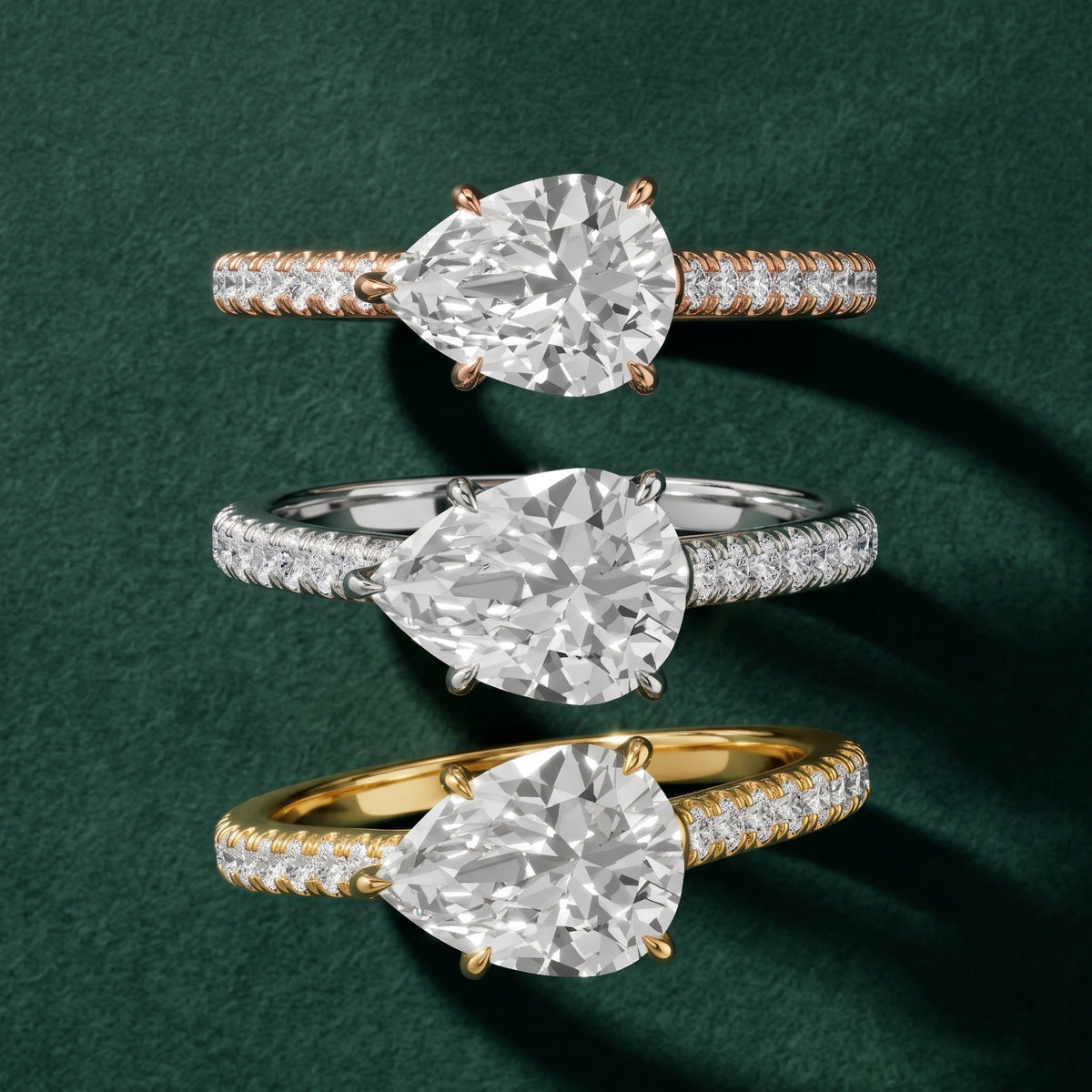 Odelia East-West Pavé Pear Diamond Engagement Ring in Silver - 3rings.jpg
