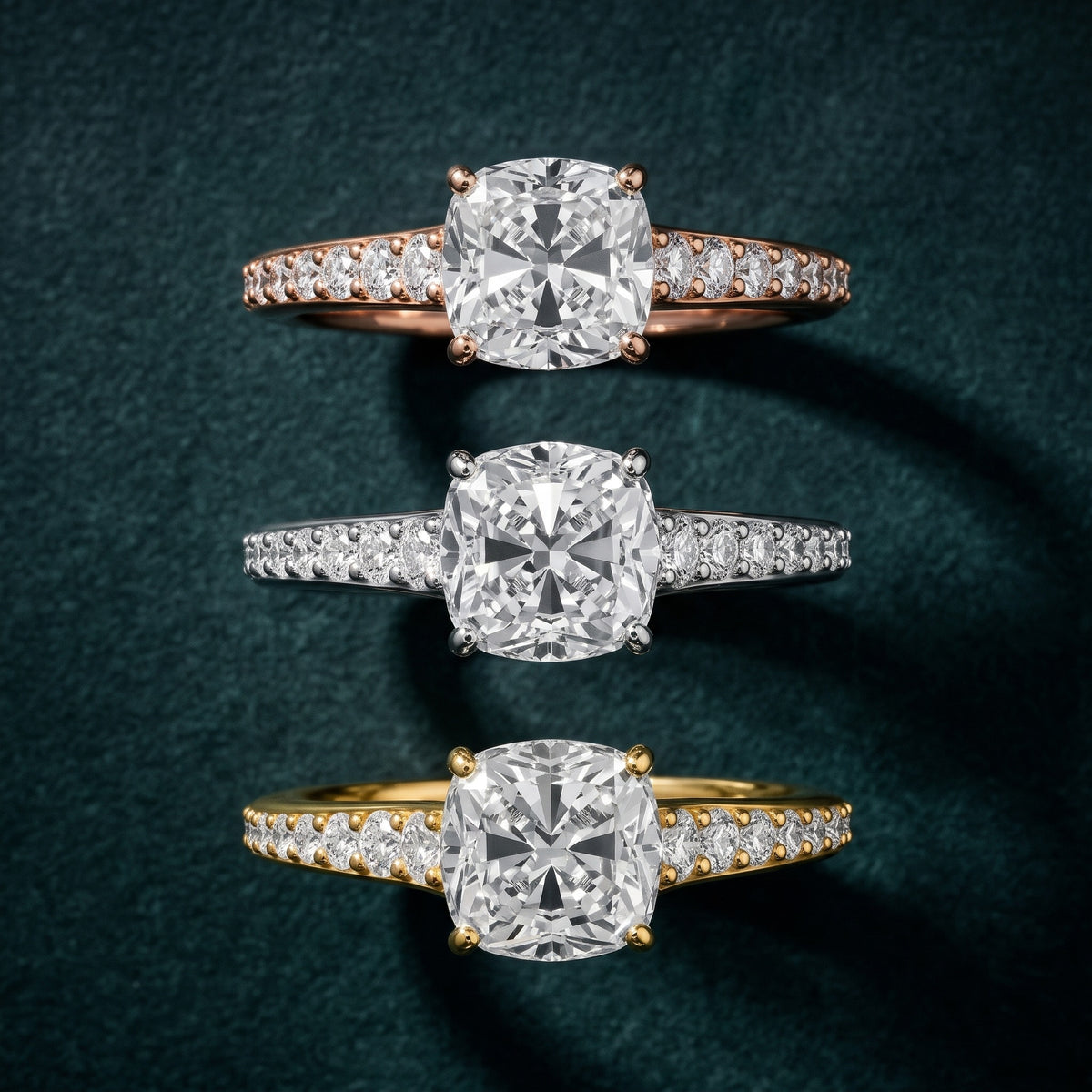 Linda Graduated Pavé Cushion Diamond Engagement Ring in Platinum - 3rings.jpg