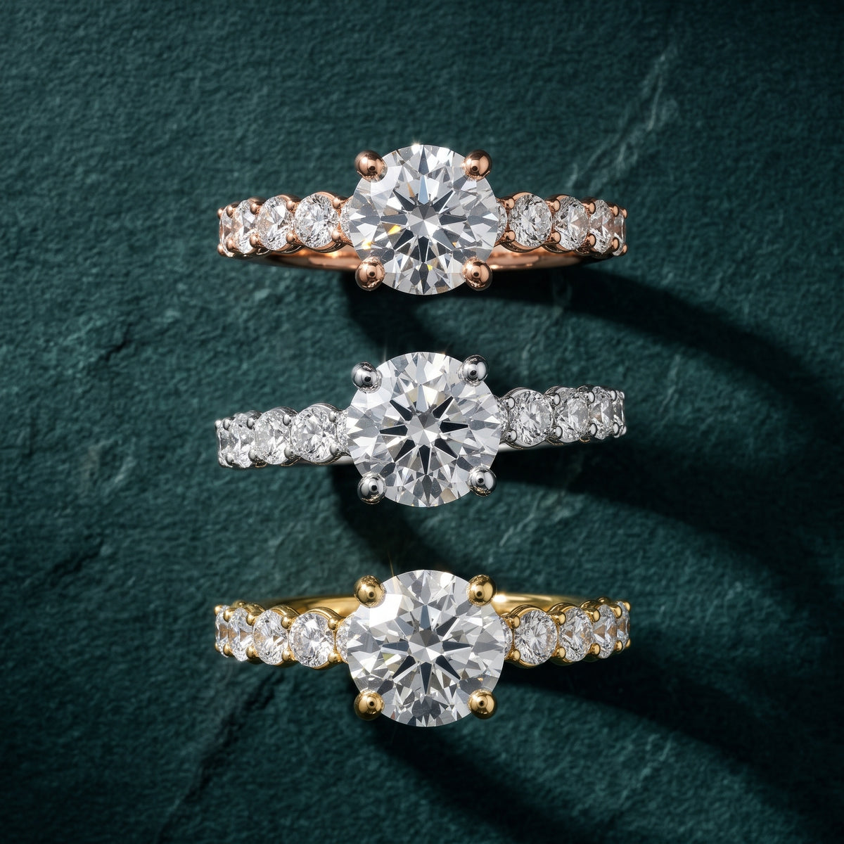 Sterling Statement Pavé Round Diamond Engagement Ring in Rose Gold - 3rings.jpg