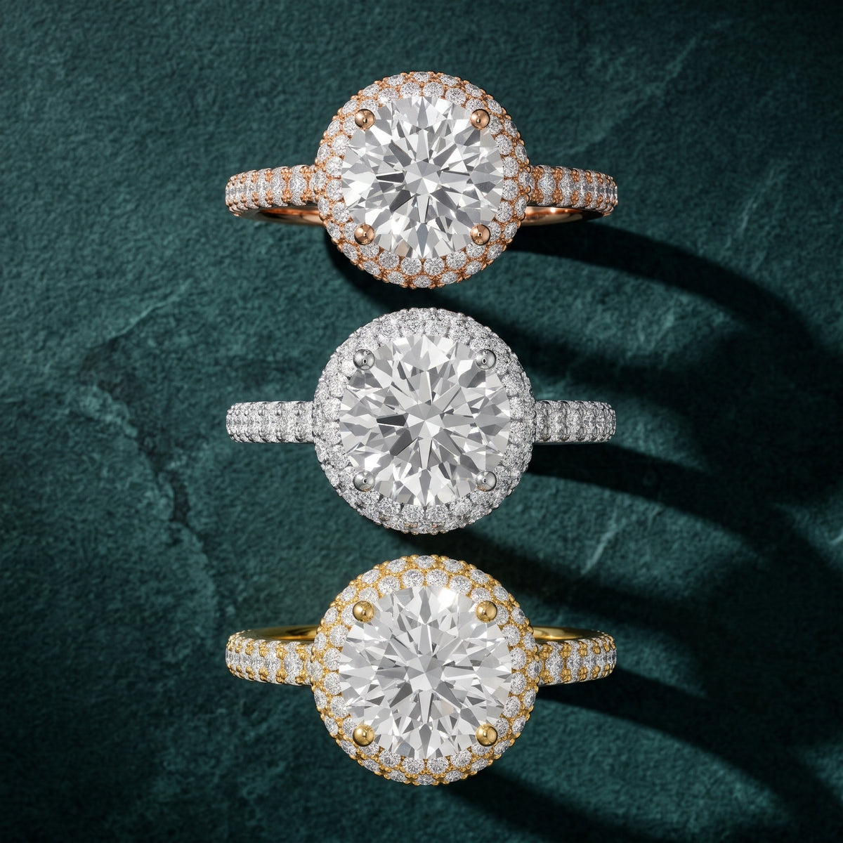 Fallon Halo Micropavé Round Diamond Engagement Ring in Yellow Gold - 3rings.jpg