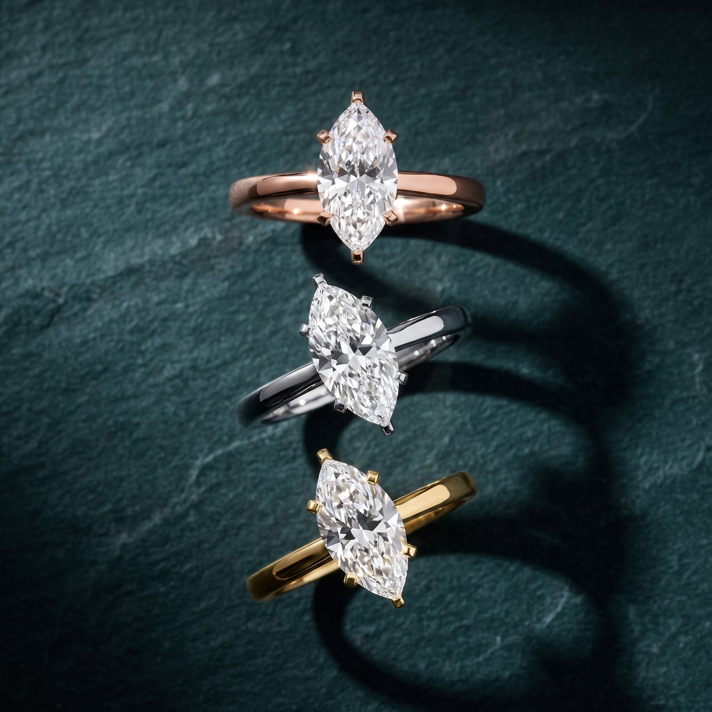 Liana Solitaire Claw Prong Marquise Diamond Engagement Ring in Rose Gold - 3rings.jpg