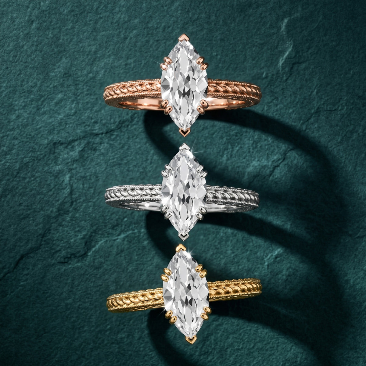 Lacey Rope Solitaire Marquise Diamond Engagement Ring in Platinum - 3rings.jpg