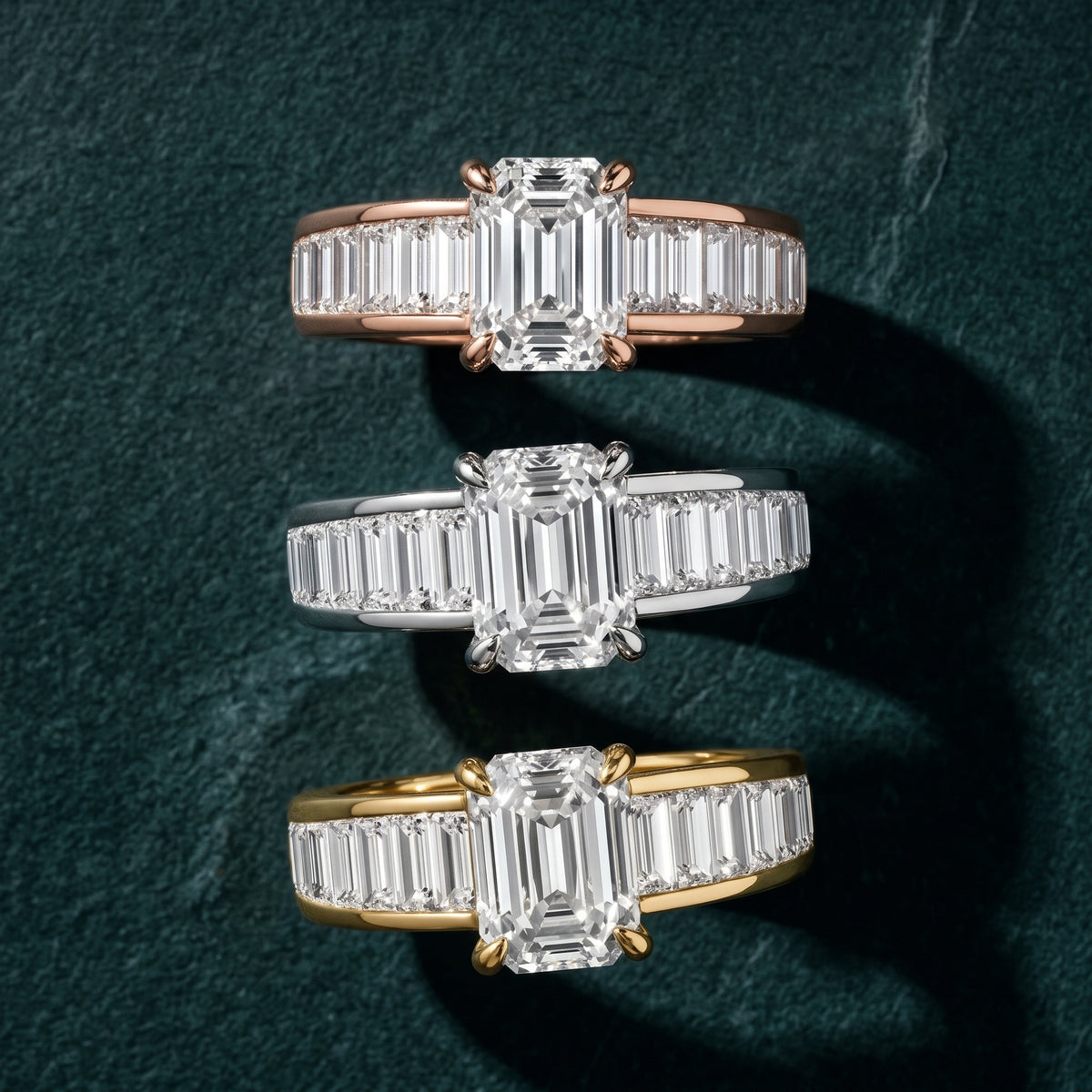Hilo Baguette Channel Set Emerald Diamond Engagement Ring in Platinum - 3rings.jpg