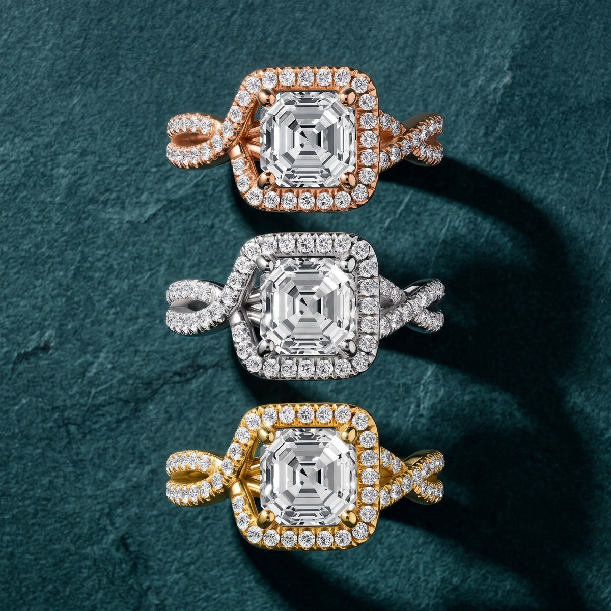 Selma Twist Halo Asscher Diamond Engagement Ring in Yellow Gold - 3rings.jpg