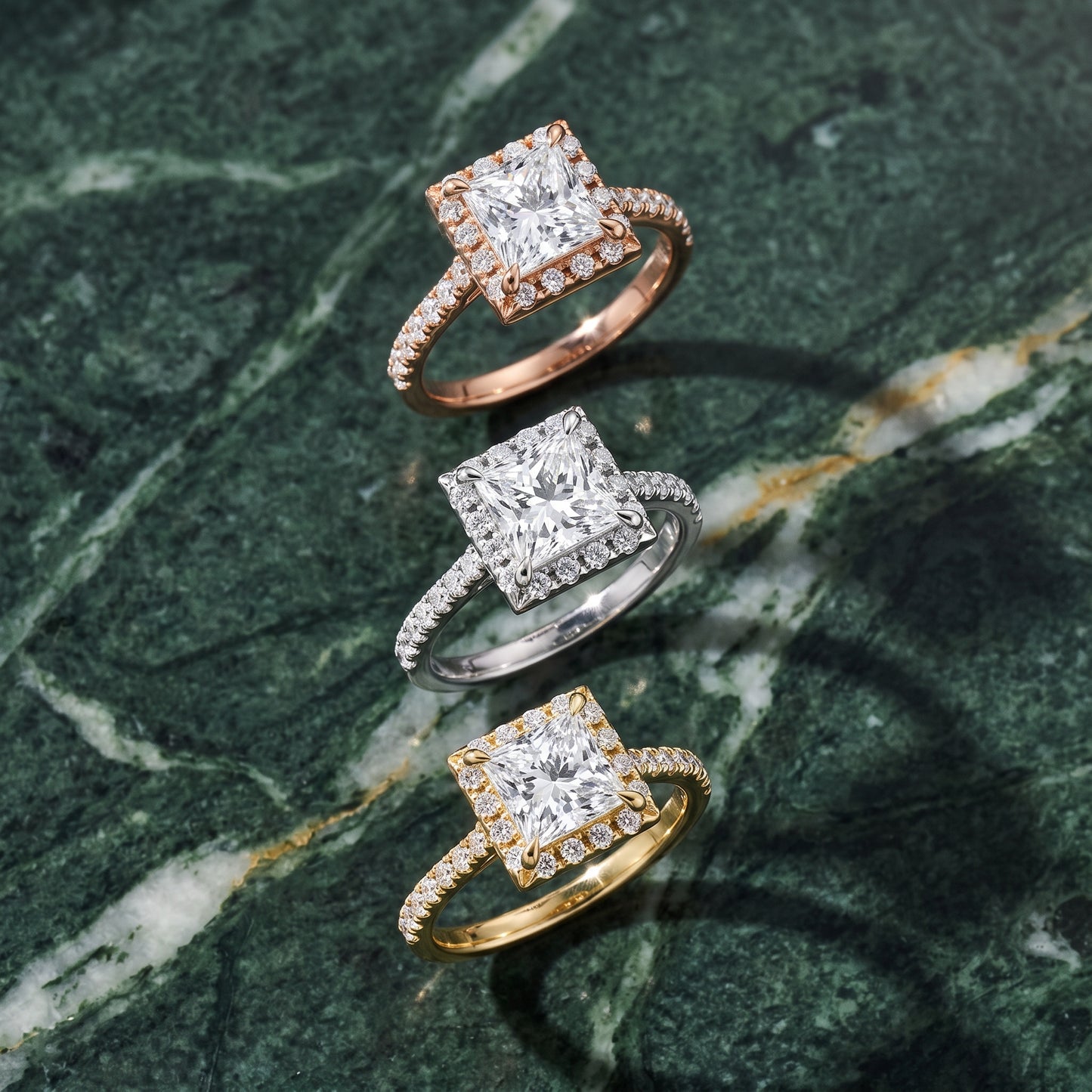 Amara Halo Claw Prong Princess Diamond Ring in White Gold - 3rings.jpg