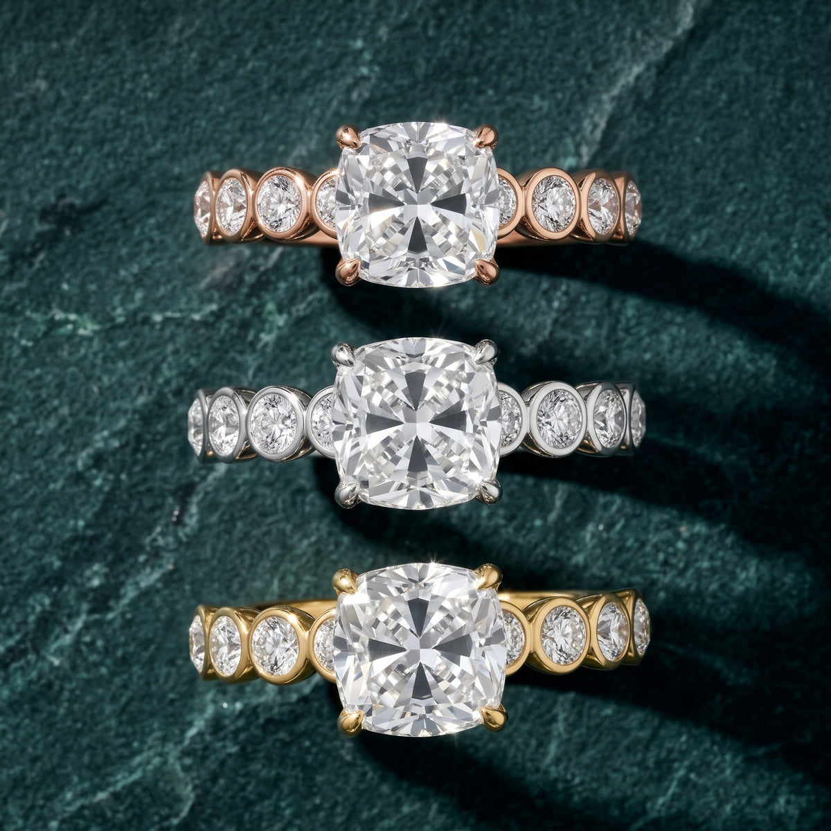 Edie Beaded Bezel Cushion Diamond Engagement Ring in Rose Gold - 3rings.jpg