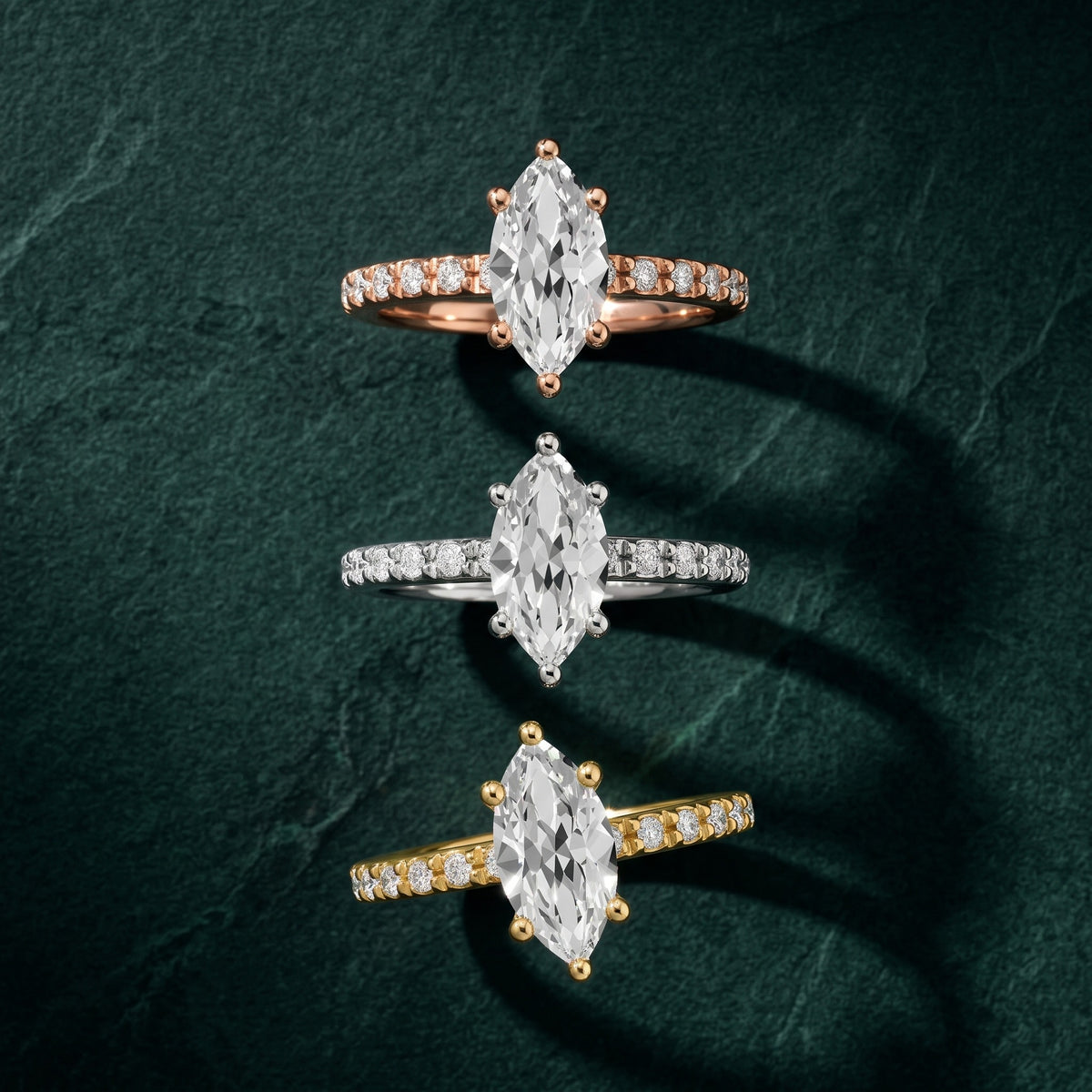 Autumn Statement Pavé Marquise Diamond Engagement Ring in Rose Gold - 3rings.jpg