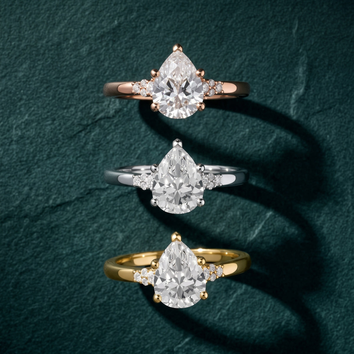 Vail Starburst Cluster Pear Diamond Engagement Ring in White Gold - 3rings.jpg