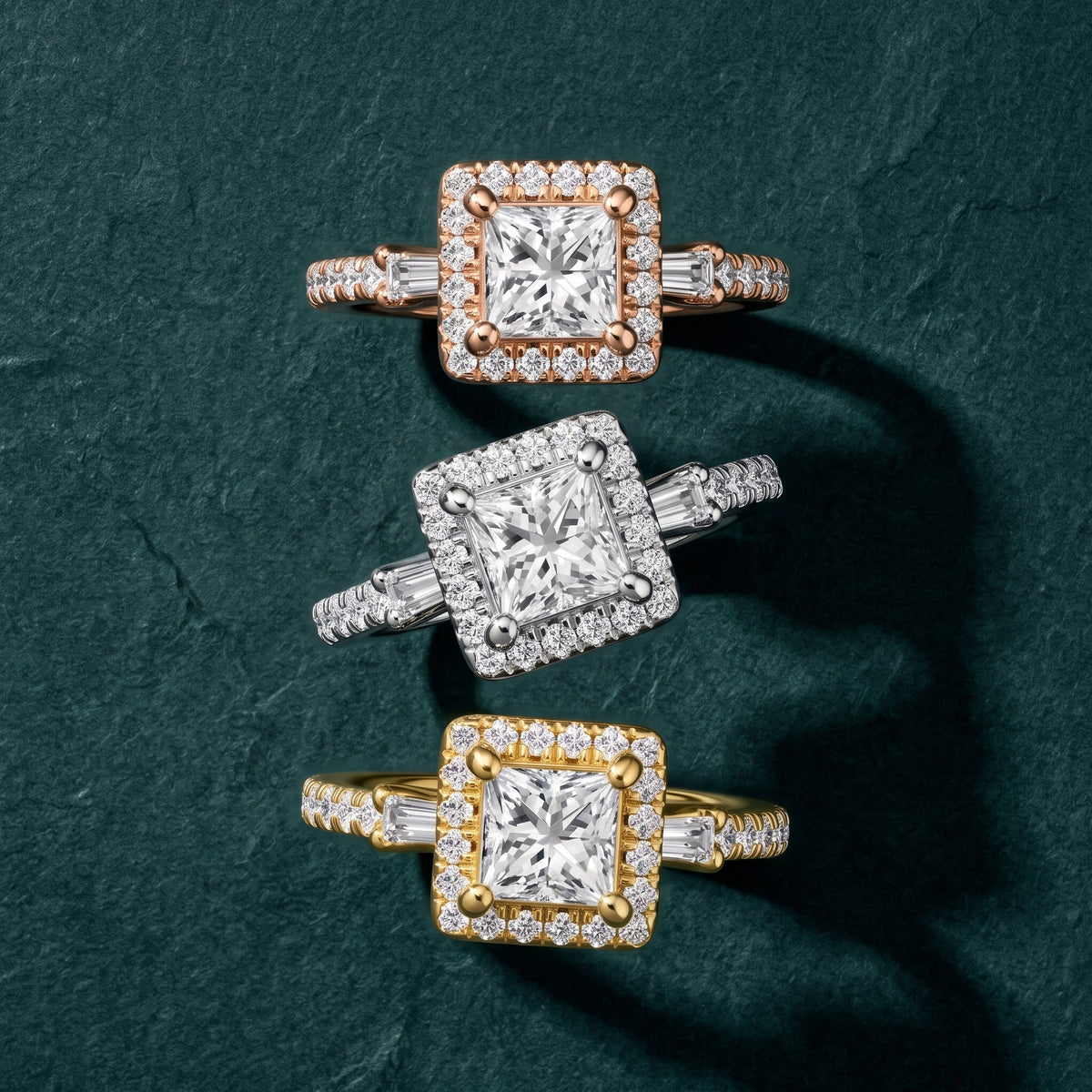 Provo Baguette Halo Princess Diamond Engagement Ring in Yellow Gold - 3rings.jpg