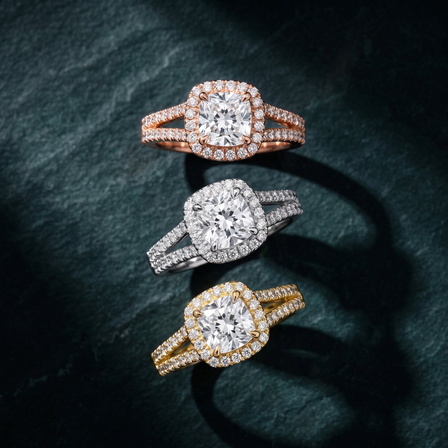 Kira Halo Split Shank Cushion Diamond Engagement Ring in Silver - 3rings.jpg