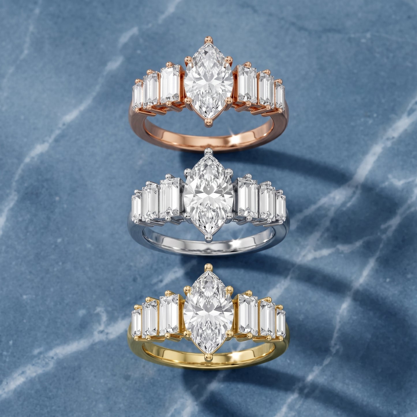 Mara Sidestone Baguette Accent Marquise Diamond Engagement Ring in Yellow Gold - 3rings.jpg