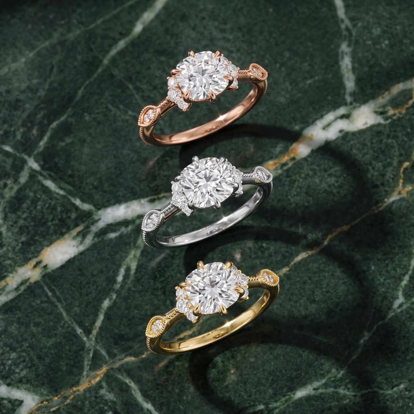 Naomi Vintage Milgrain Cushion Diamond Engagement Ring in Yellow Gold - 3rings.jpg