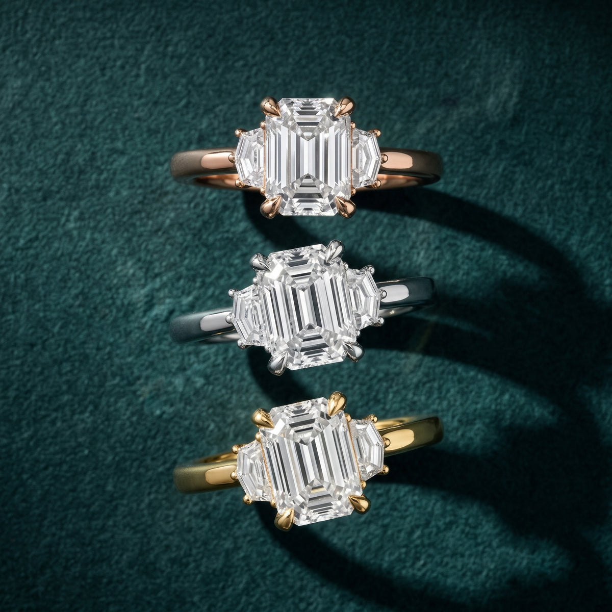 Elmira Step-Cut Three-Stone Emerald Diamond Engagement Ring in White Gold - 3rings.jpg