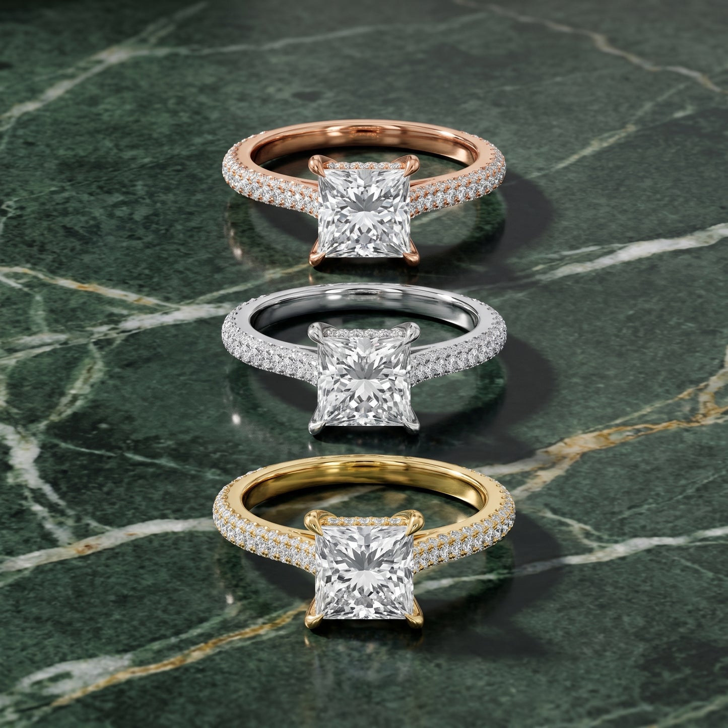 Della Hidden Halo Pavé Princess Diamond Engagement Ring in Silver - 3rings.jpg