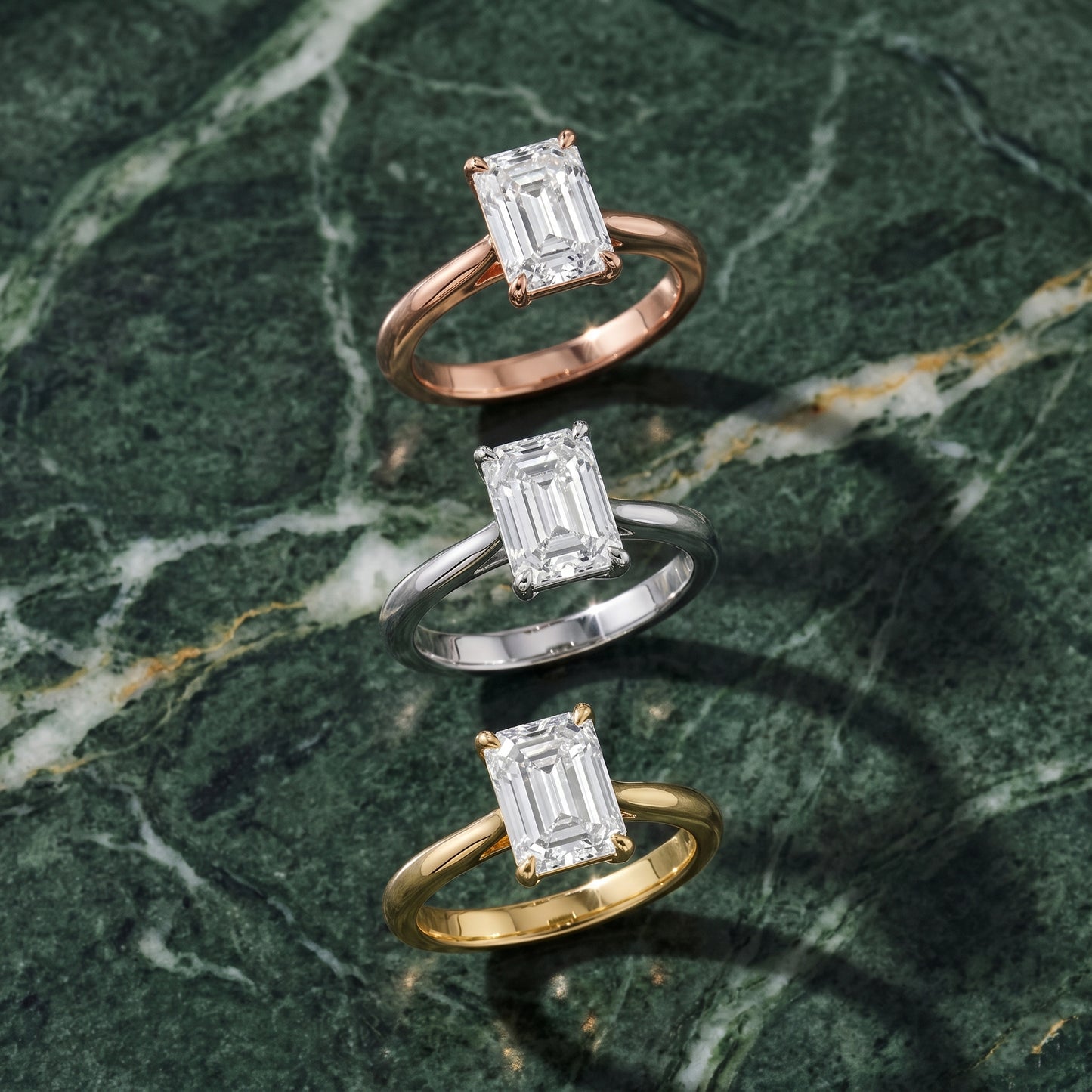 Kalia Knife Edge Solitaire Emerald Diamond Engagement Ring in Rose Gold - 3rings.jpg