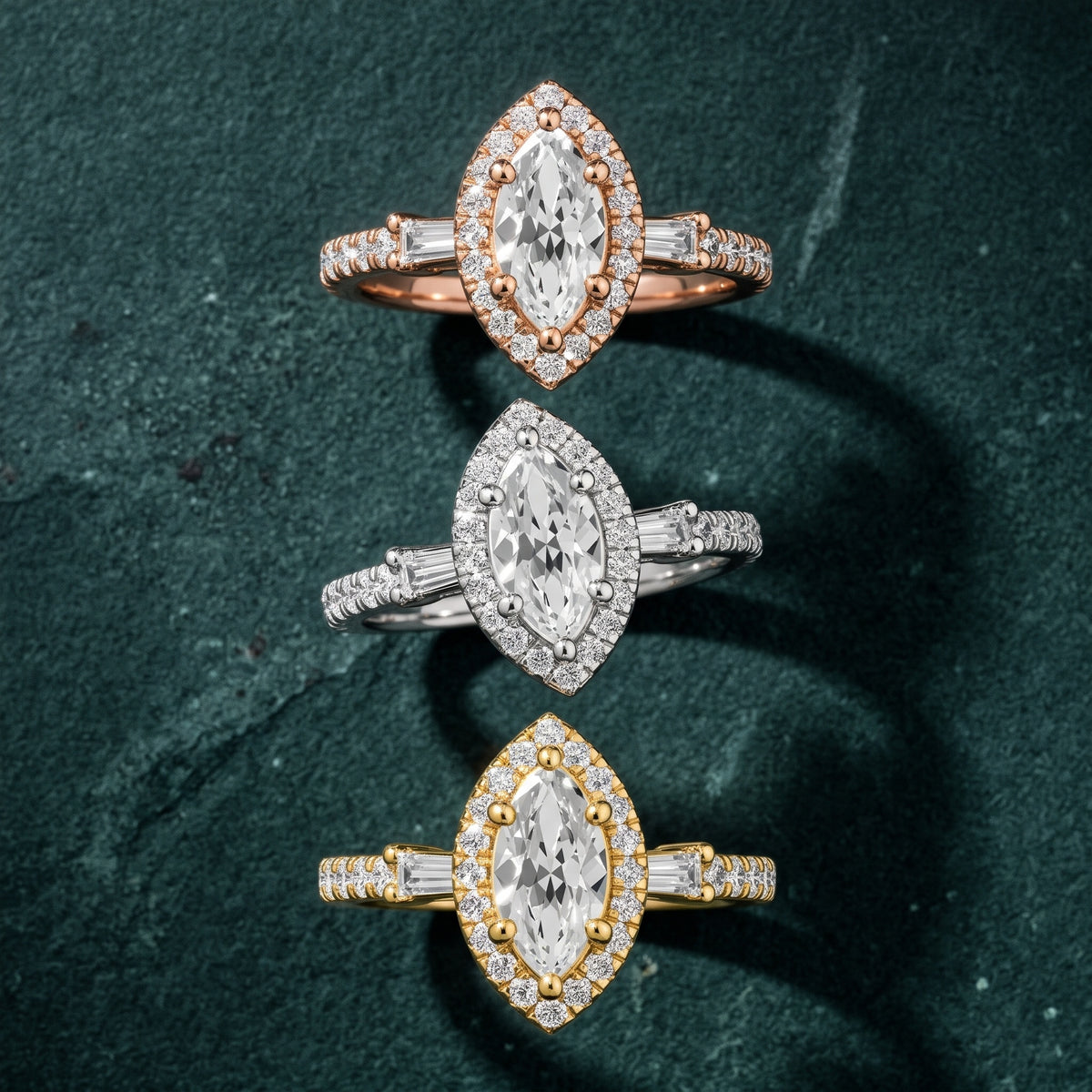 Provo Baguette Halo Marquise Diamond Engagement Ring in Yellow Gold - 3rings.jpg