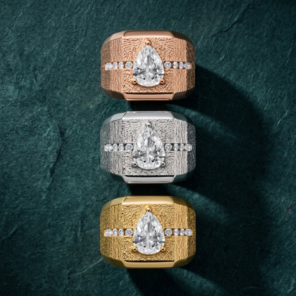 Ames Engraved Channel Set Pear Diamond Engagement Ring in Yellow Gold - 3rings.jpg