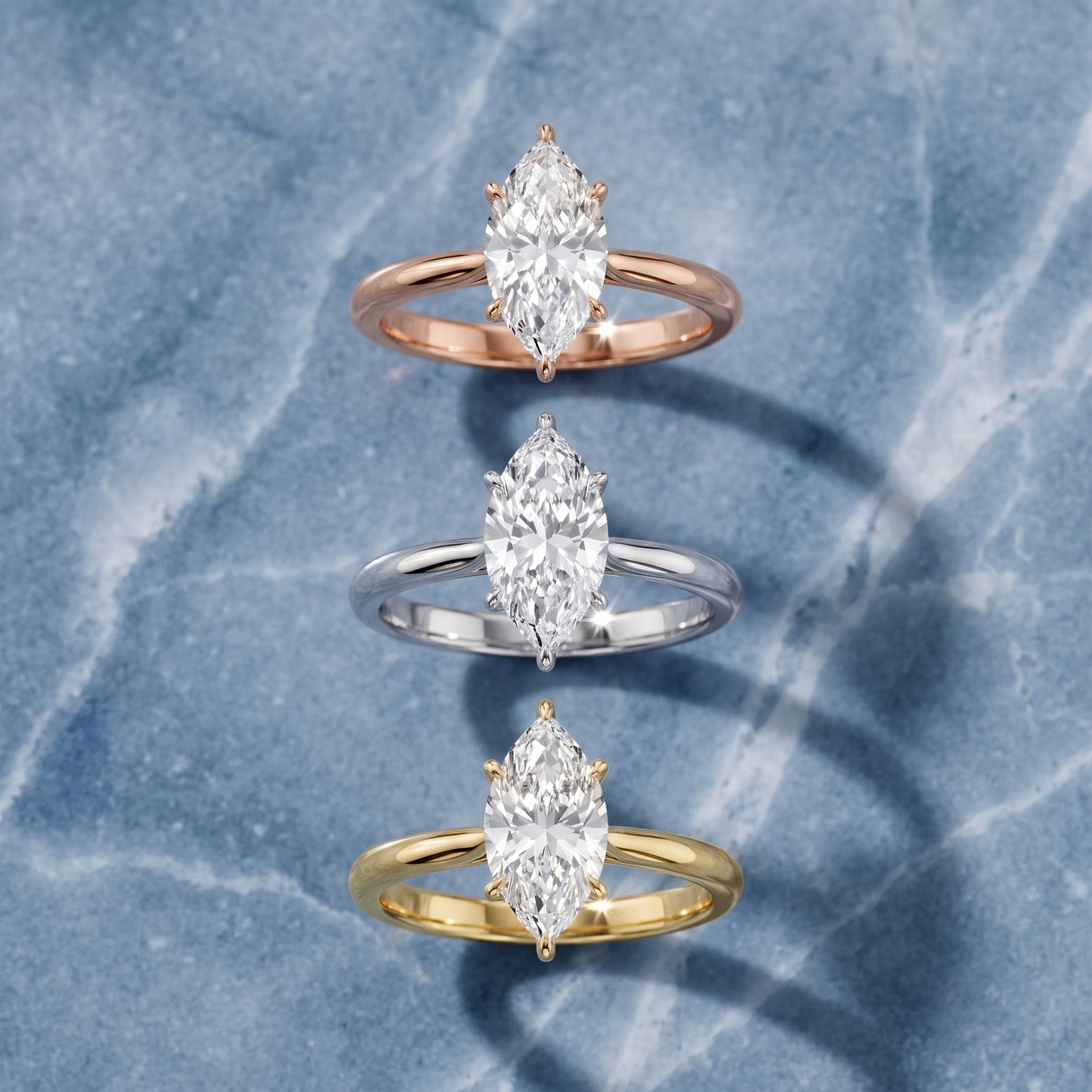 Evie Solitaire Six-Prong Marquise Diamond Engagement Ring in Rose Gold - 3rings.jpg