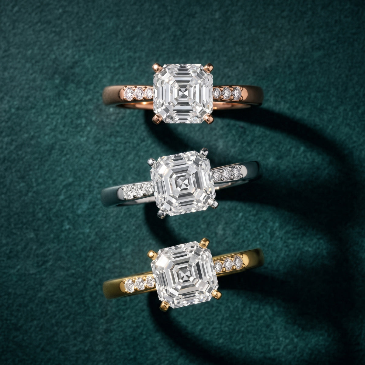 Eugenie Flush-Set Asscher Diamond Engagement Ring in Yellow Gold - 3rings.jpg