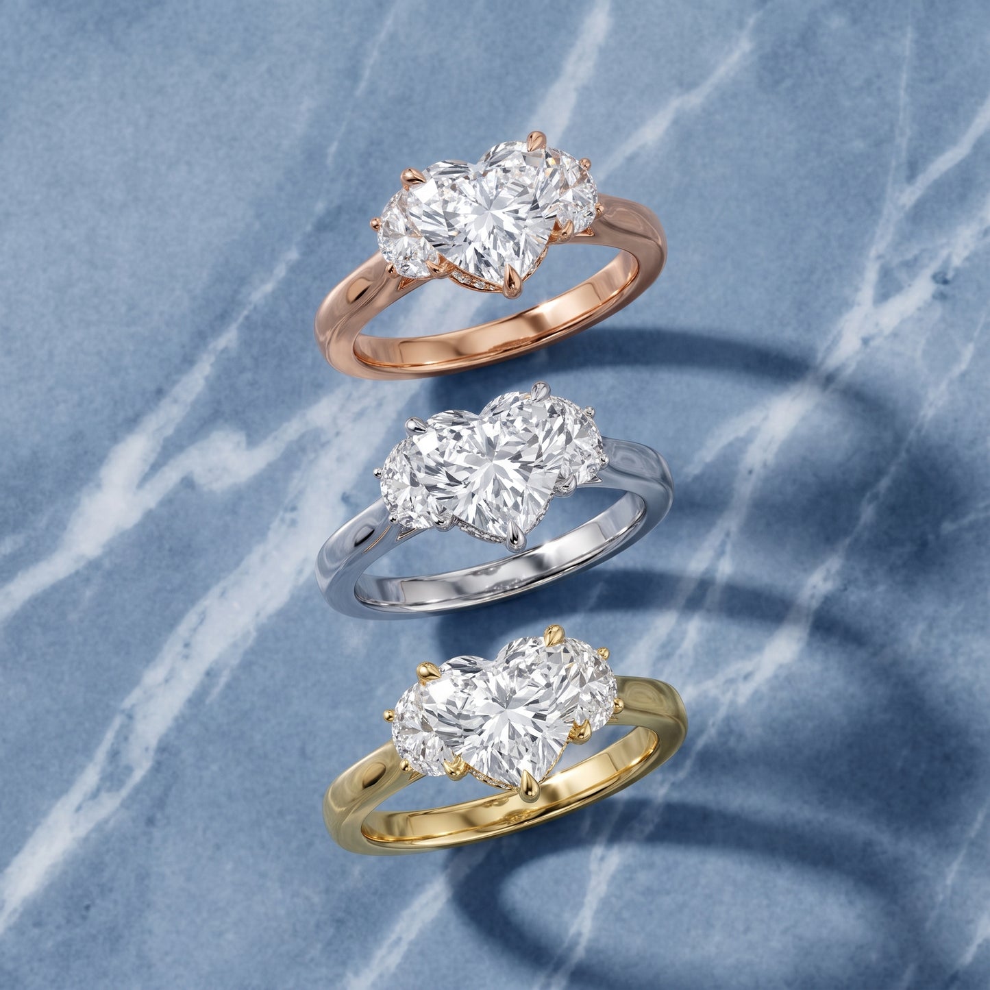Romy Three-Stone Heart Diamond Engagement Ring in Rose Gold - 3rings.jpg