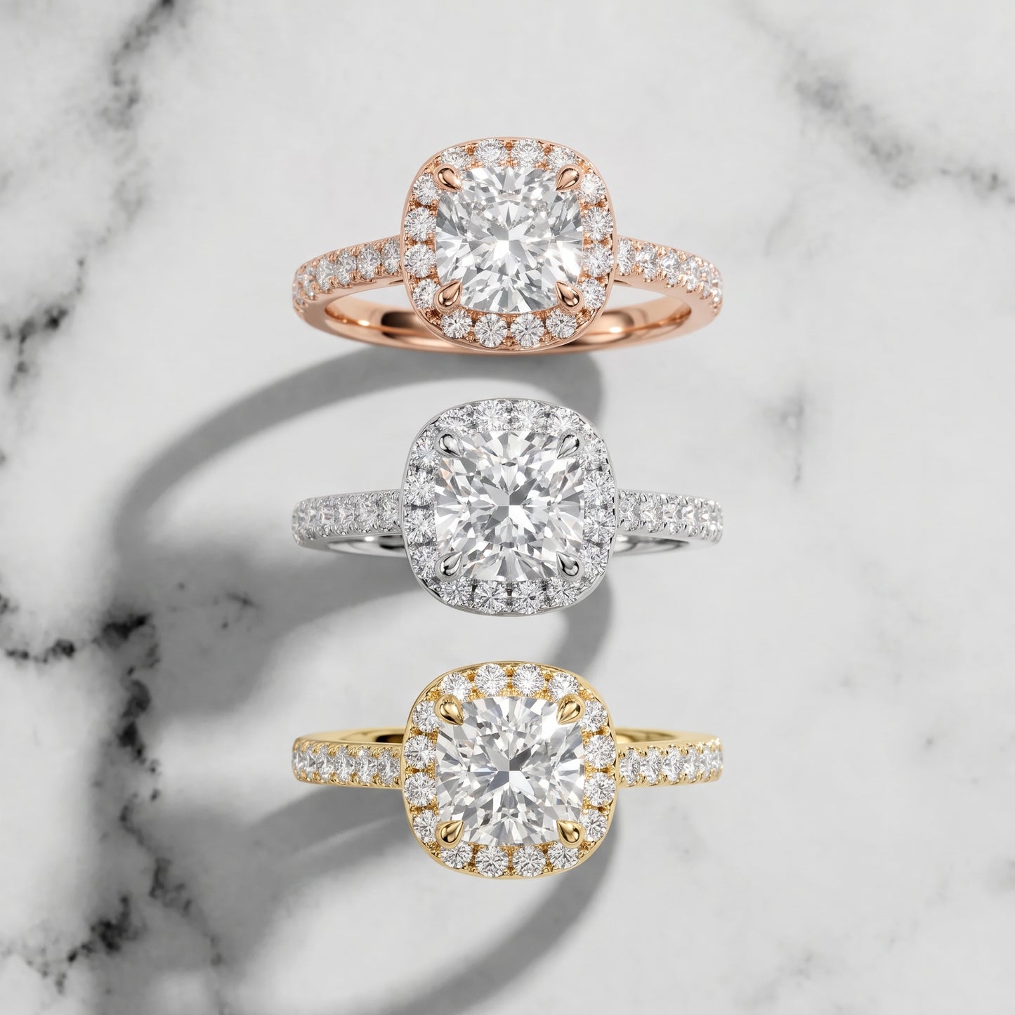 Amara Halo Claw Prong Cushion Diamond Ring in Platinum - 3rings.jpg