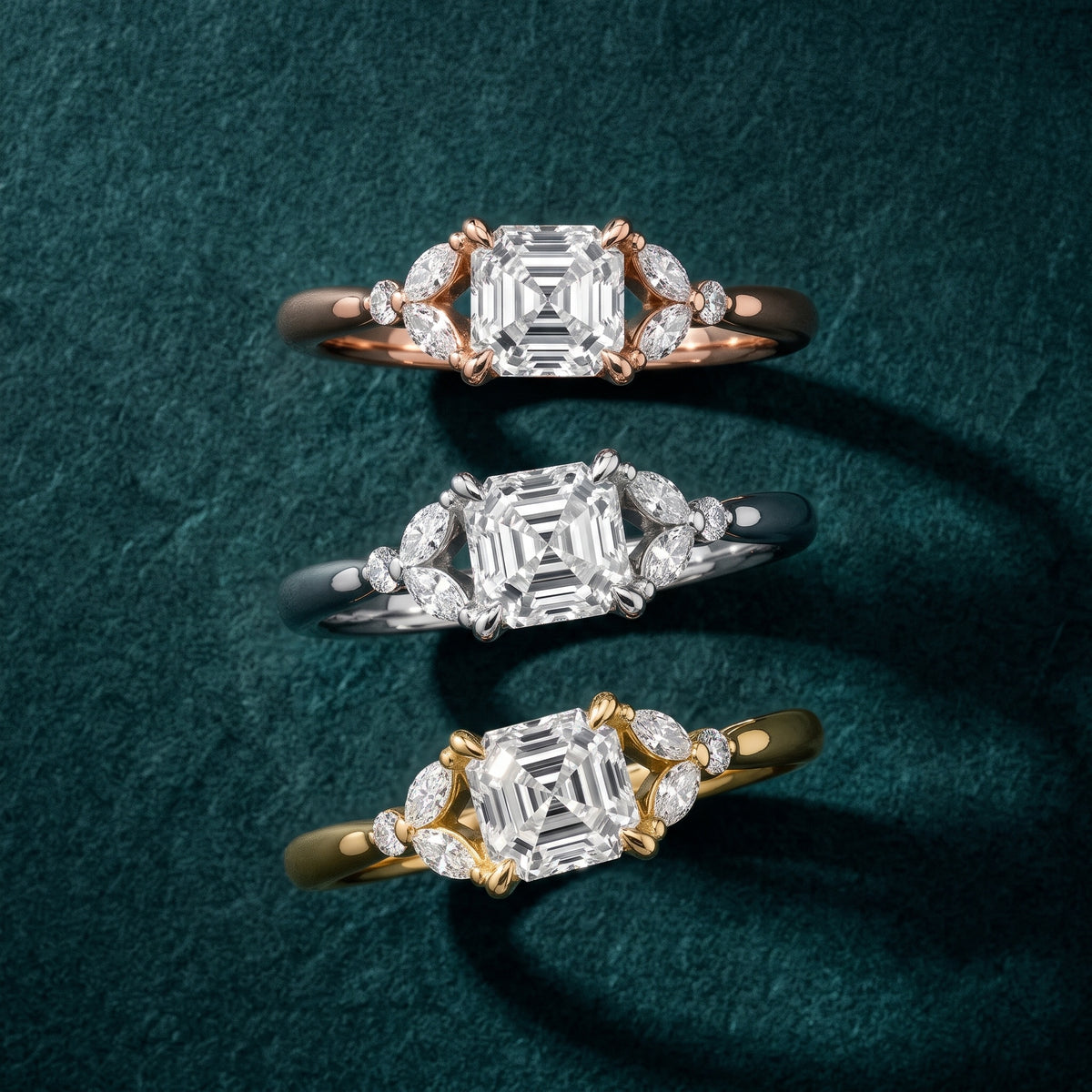 Rilla Floral Cluster Asscher Diamond Engagement Ring in Platinum - 3rings.jpg