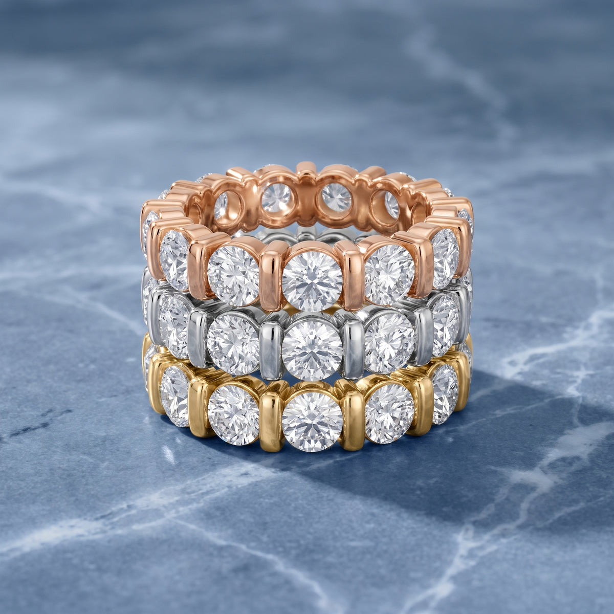 Allegra Bar Set Round Diamond Eternity Band in Rose Gold - 3rings.jpg