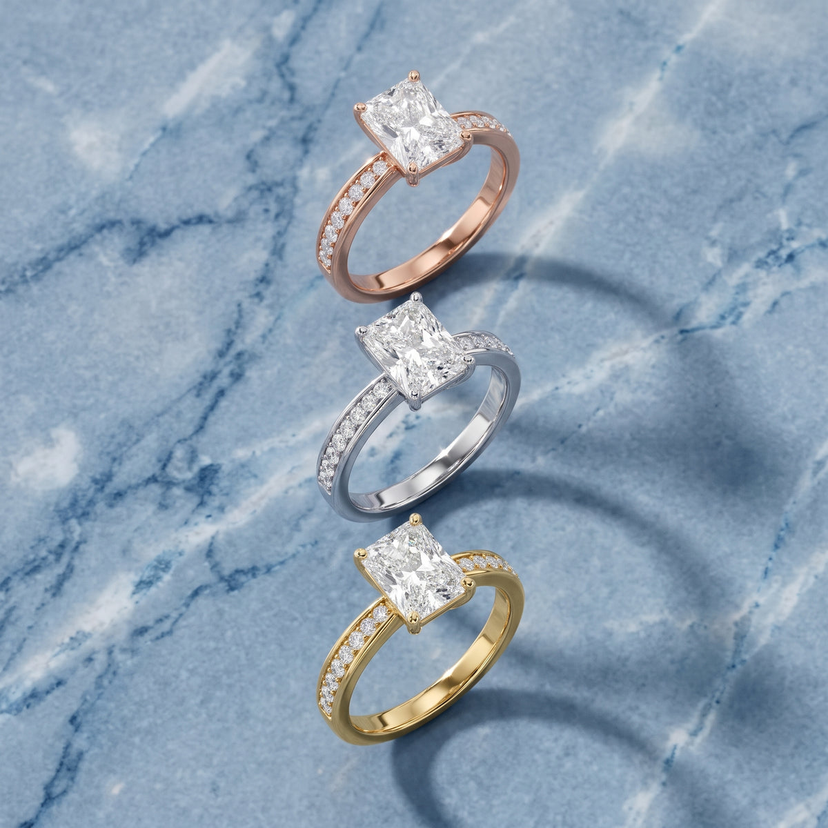 Rhea Sidestone Pavé Radiant Diamond Engagement Ring in Silver - 3rings.jpg