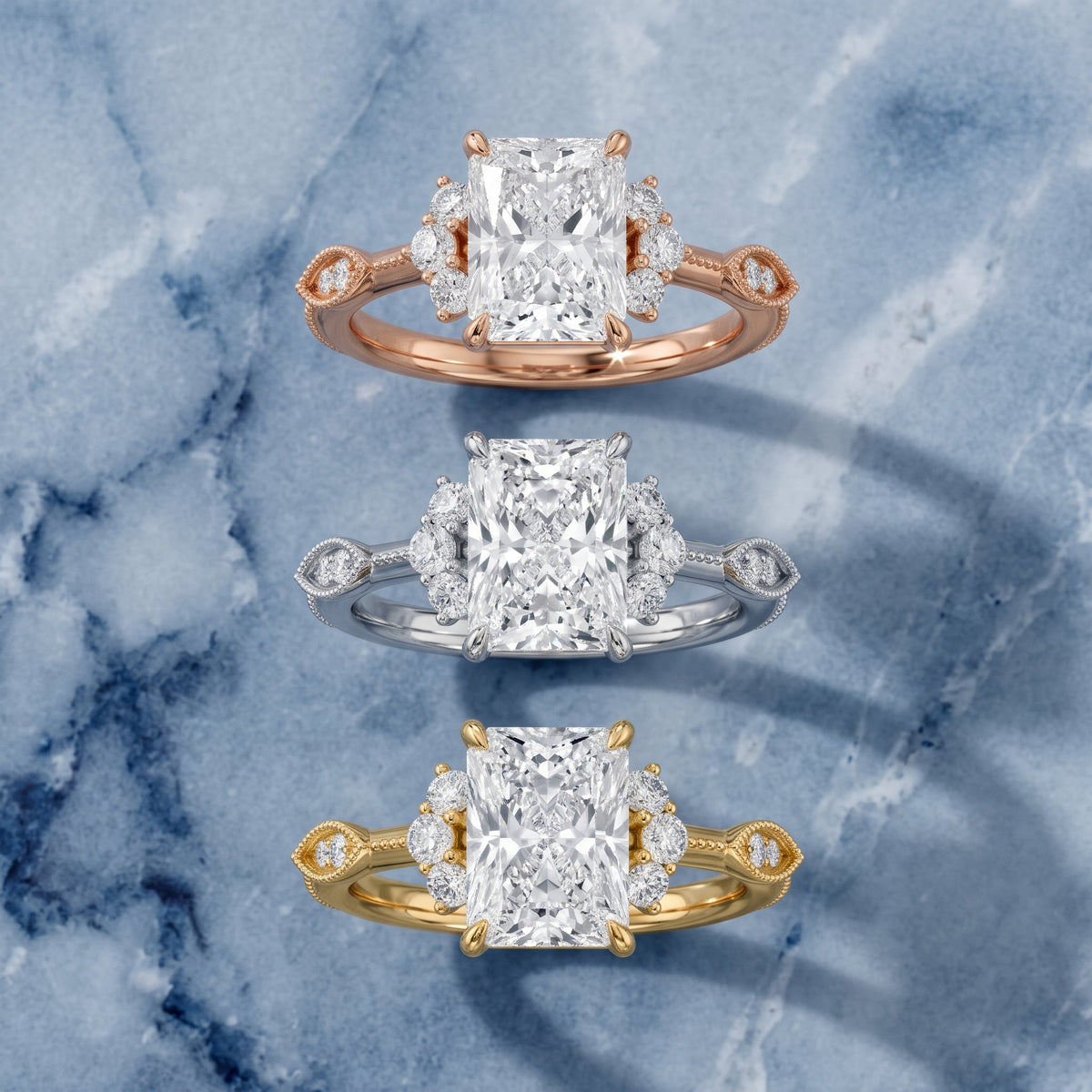 Naomi Vintage Milgrain Radiant Diamond Engagement Ring in Platinum - 3rings.jpg