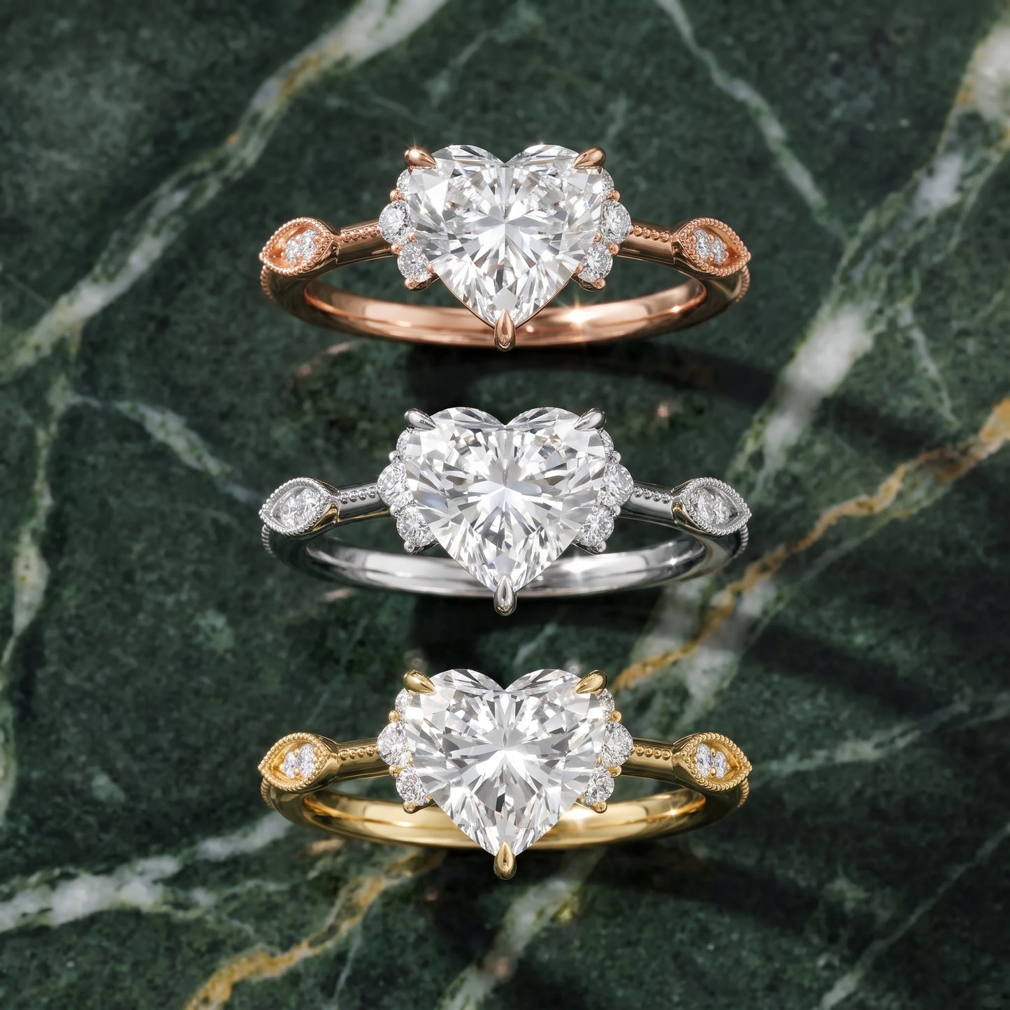 Naomi Vintage Milgrain Heart Diamond Engagement Ring in Platinum - 3rings.jpg