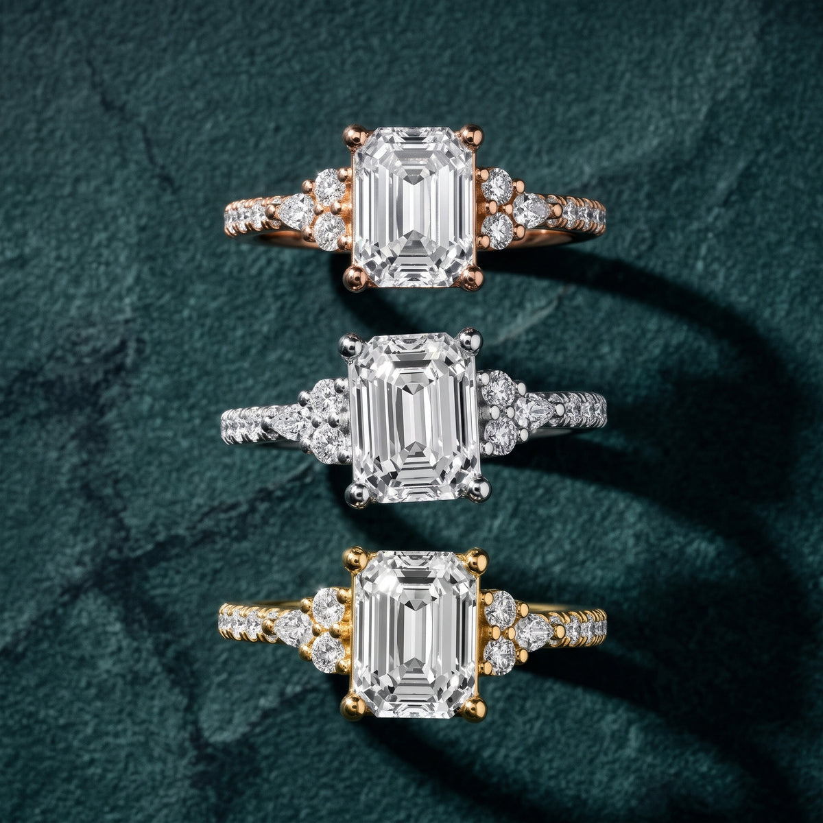 Alta Pavé Cluster Emerald Diamond Engagement Ring in Silver - 3rings.jpg