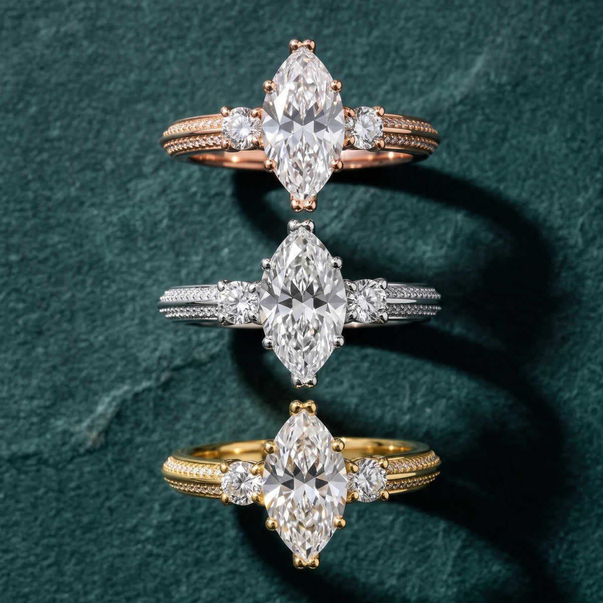 Aspen Three-Stone Knife Edge Marquise Diamond Engagement Ring in White Gold - 3rings.jpg